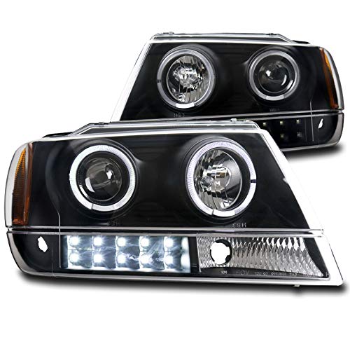Halo LED Projector Headlights for 1999-2004 Jeep Grand Cherokee - Black Housing, High Brightness, Easy Installation | Upgrade Your Night Driving & Off-Road Adventure