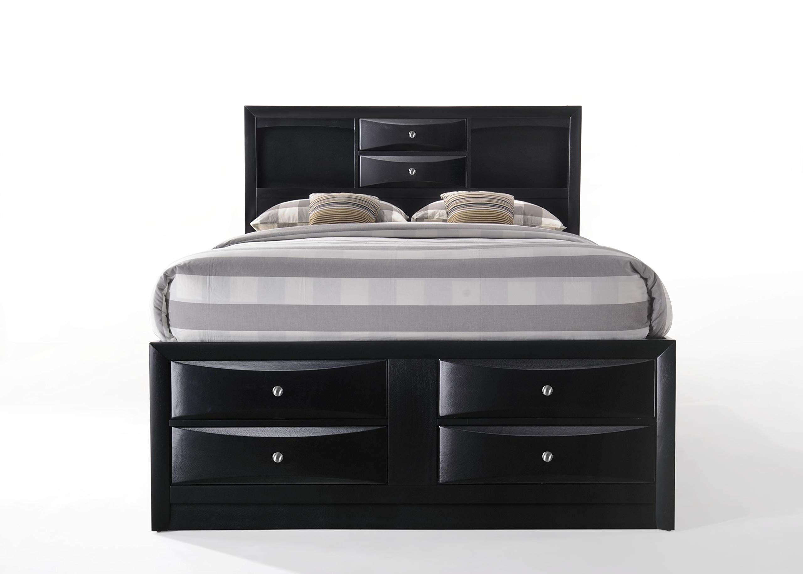 Elountik Solid Wood Bed Frame with Storage Drawers & Headboard Shelf - Full Size Platform Bed for Master & Guest Bedrooms (Black) | Space-Saving Storage Solution & Modern Bedroom Furniture for Small Spaces