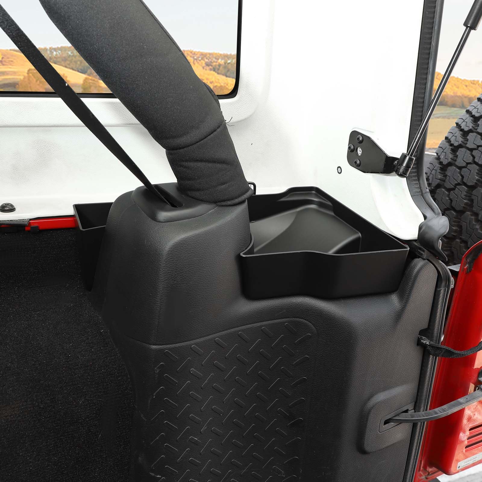 Jeep Wrangler JK Rear Trunk Storage Box & Side Tray Organizer - 2pcs Black Interior Storage Accessories for 2011-2017 JK JKU 4 Door Models | Perfect for Road Trips, Camping & Off-Road Gear Organization