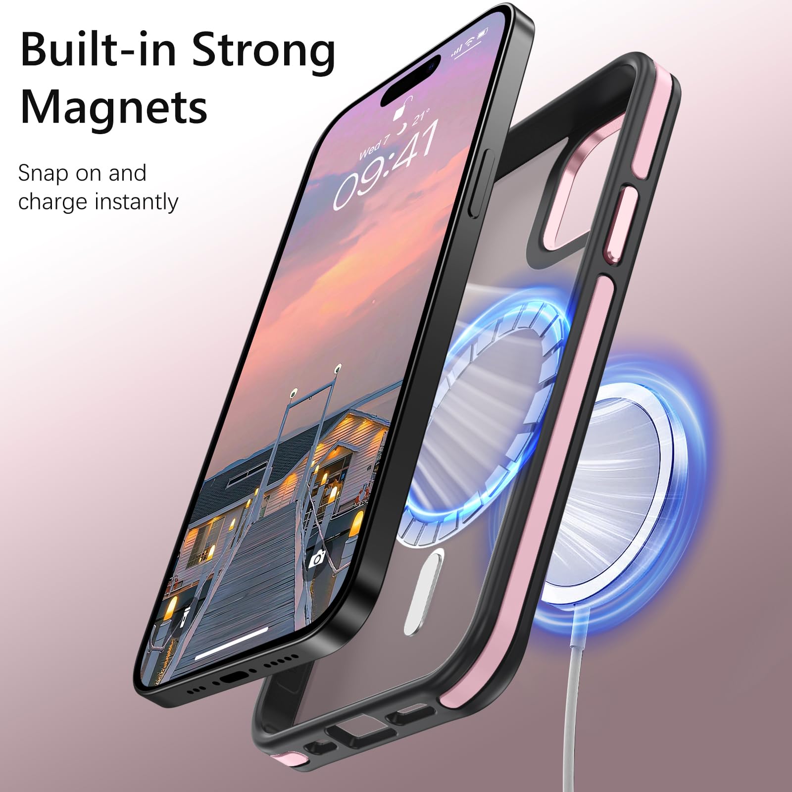 Magnetic Phone Case for iPhone 15 Plus [Magsafe Compatible] - Military-Grade Shockproof & Anti-Scratch Protective Cover (Black/Pink) - Perfect for Women's Daily Use, Travel & Outdoor Activities