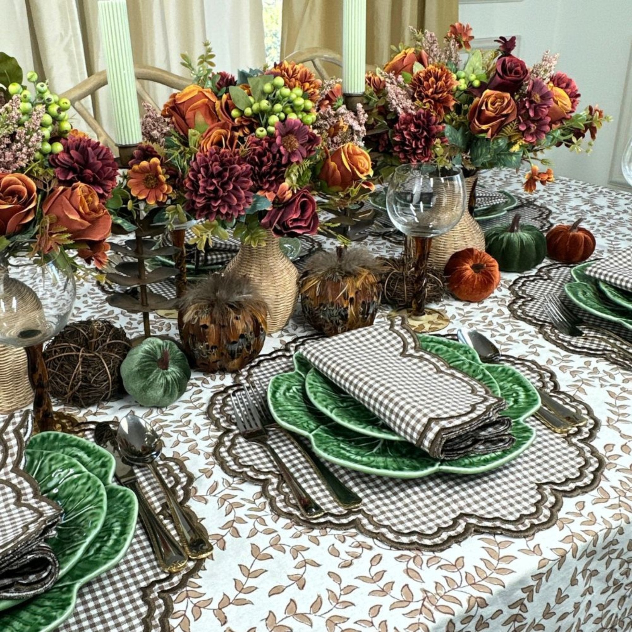 Bettina Cocoa Gingham Napkins - Set of 4 Premium Cotton Kitchen Napkins for Dining, Parties & Home Decor