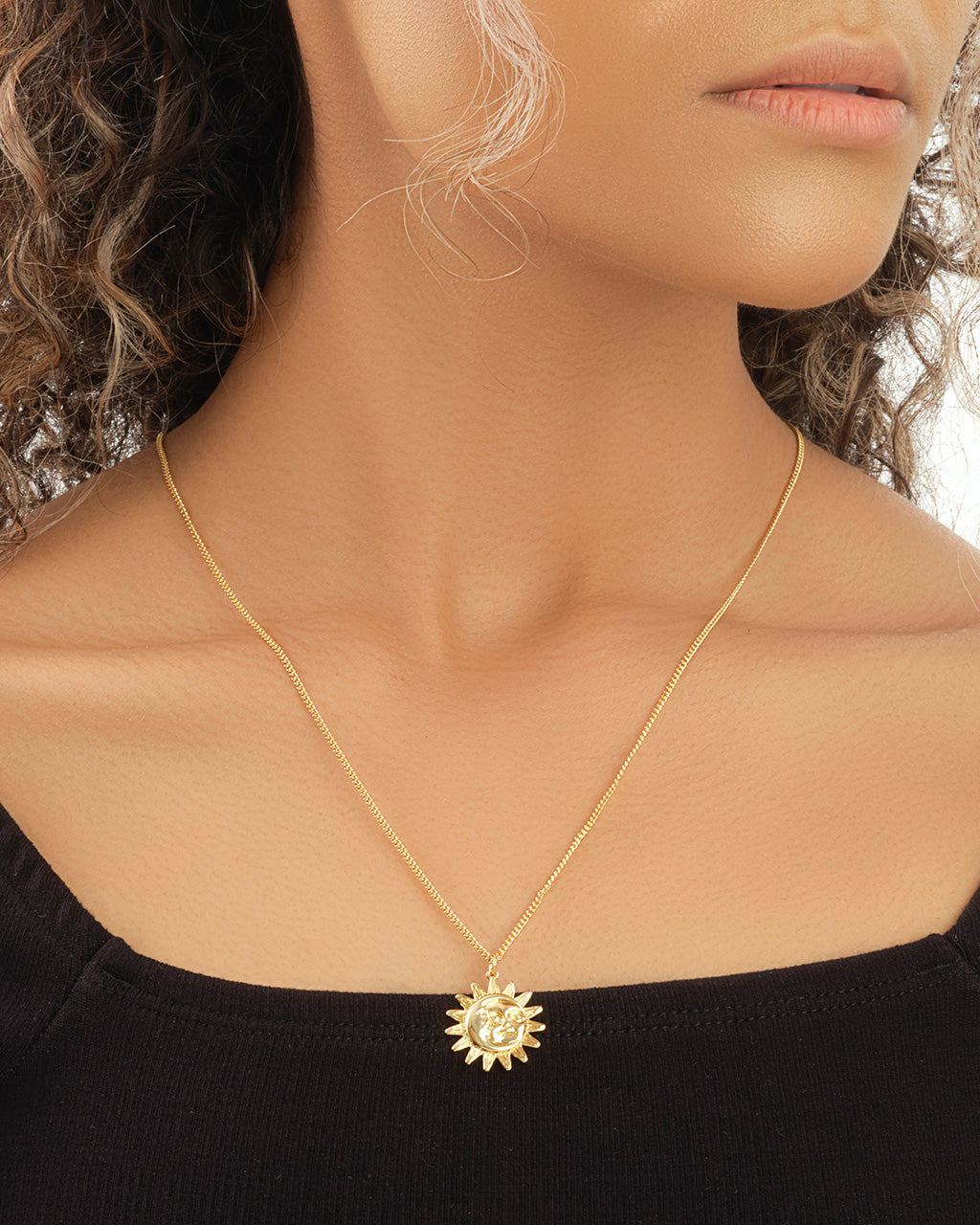 Moon and Sun Face Pendant Necklace - Celestial Jewelry for Women, Boho Chic Necklace, Spiritual Gift for Her - Perfect for Yoga, Meditation & Festival Outfits