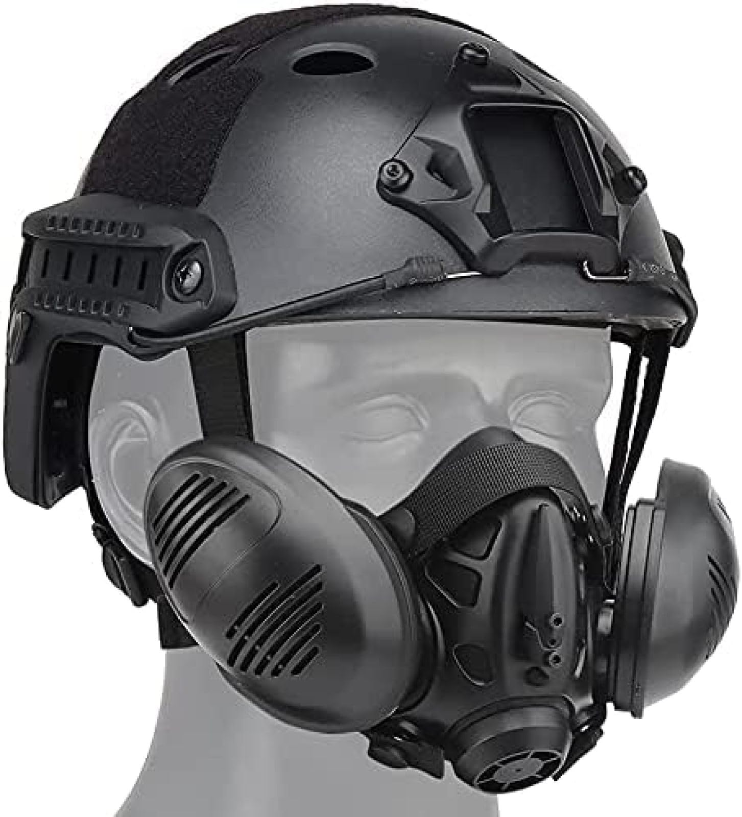 Fast Base Jump Helmet MH Style Airsoft Helmet - Tactical Respirator Mask for Paintball, Outdoor Sports, Hunting & Shooting (Black, 22x11cm) - Perfect for Airsoft Battles, Paintball Games & Tactical Training