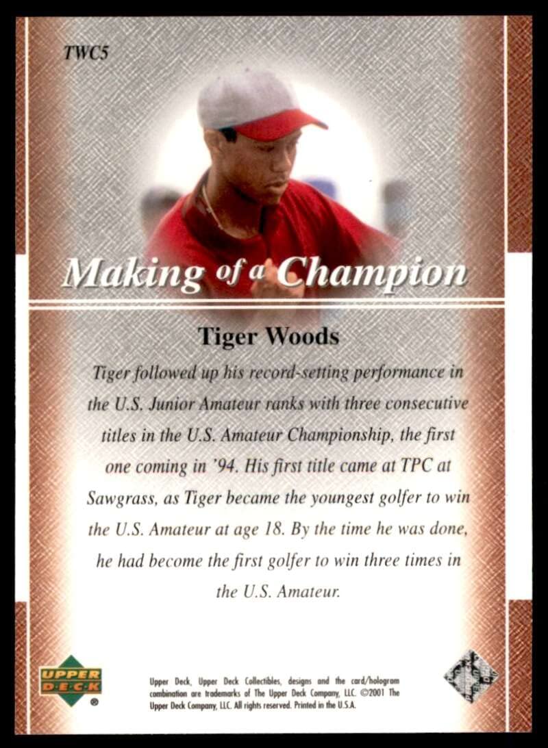 2001 Upper Deck Premier Edition Tiger Woods Rookie Card #5 - Making of a Champion | Golf Memorabilia for Collectors & Sports Fans | Perfect for Display, Investment & Gifting