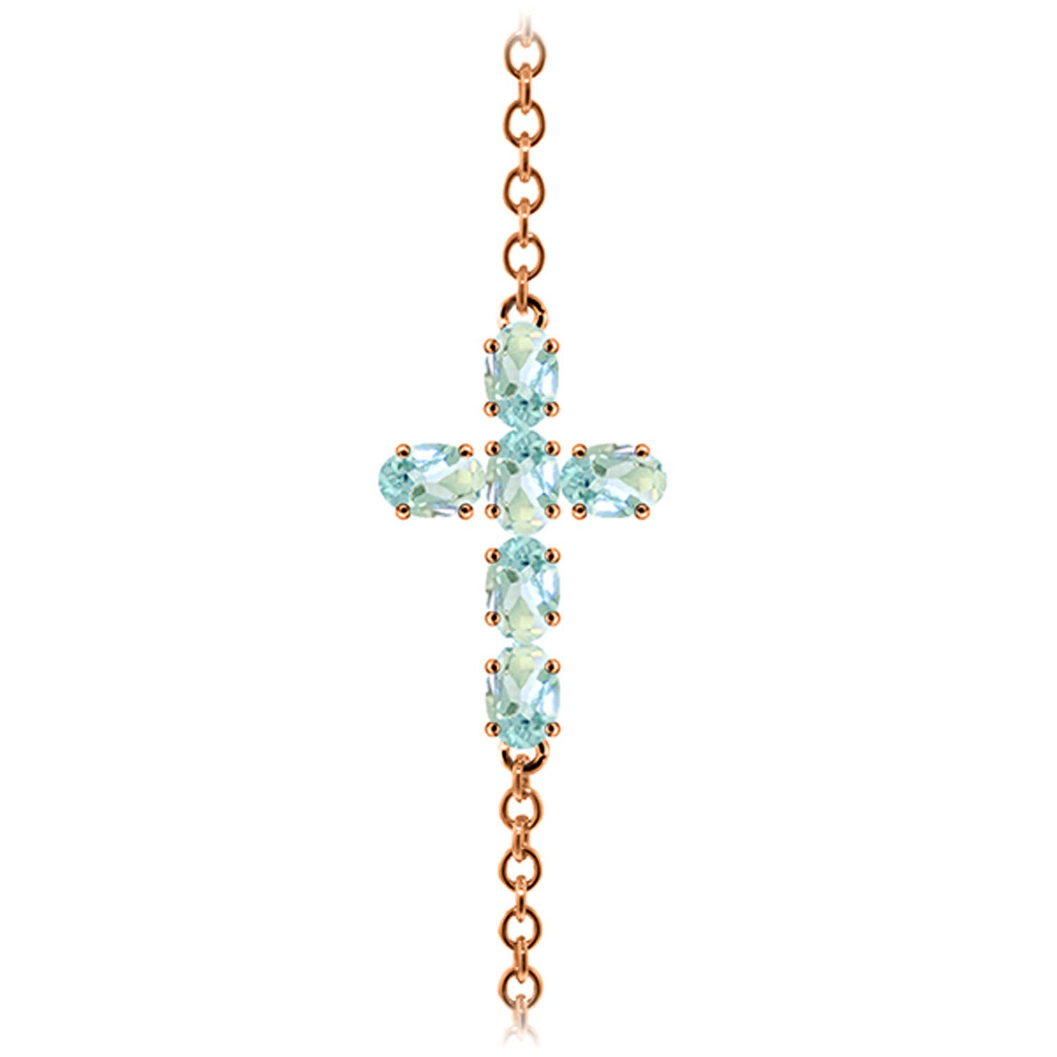 14K Rose Gold GG Aquamarine Cross Bracelet - Elegant Religious Jewelry for Women - Perfect for Gifts, Church, Weddings & Everyday Wear