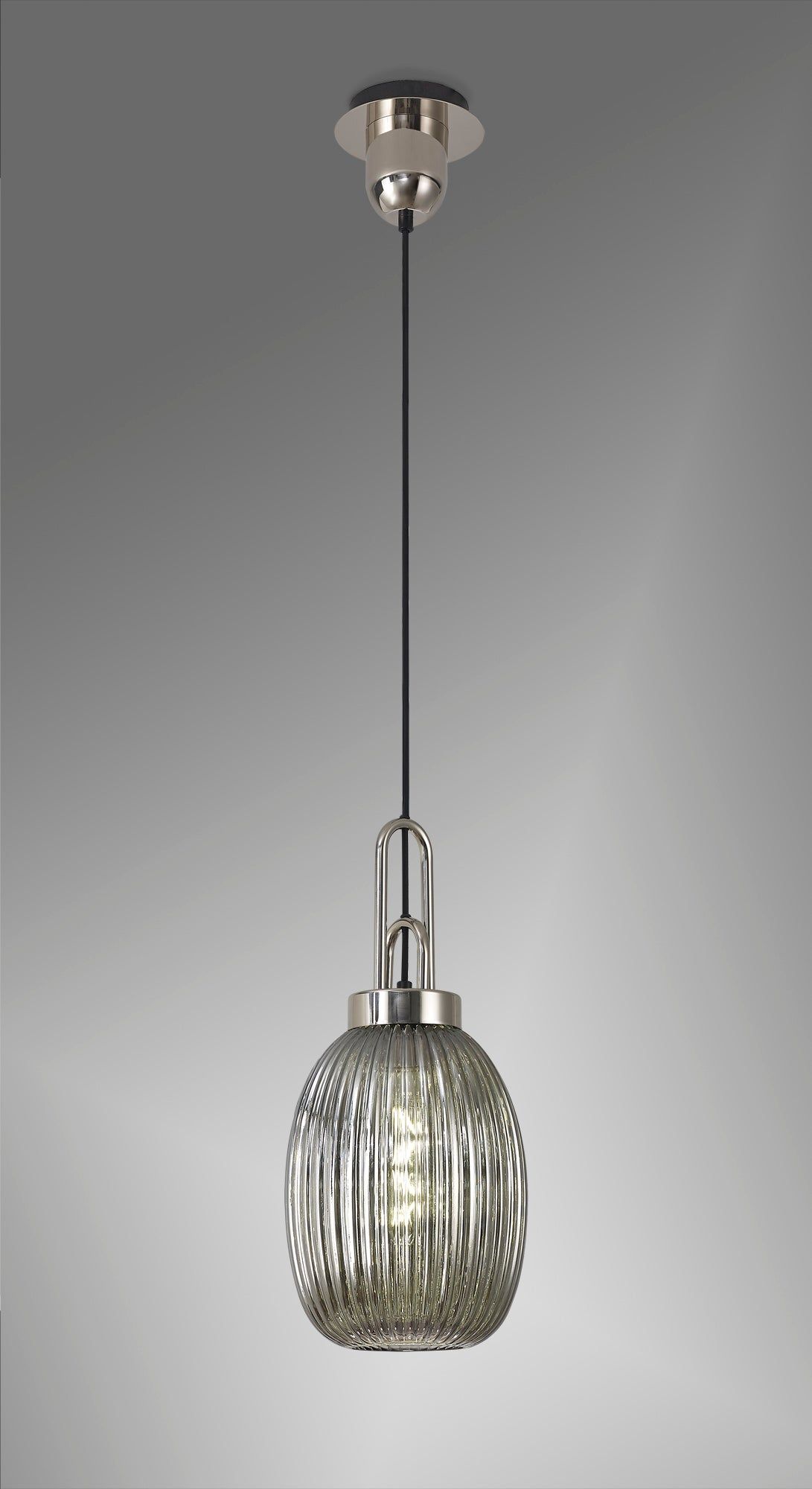 Cadiz 1-Light Pendant Light Fixture with 20cm Almond Ribbed Glass Shade, E27 Socket, IP20 Rated - Perfect for Kitchen Island, Dining Room, or Bedroom Lighting
