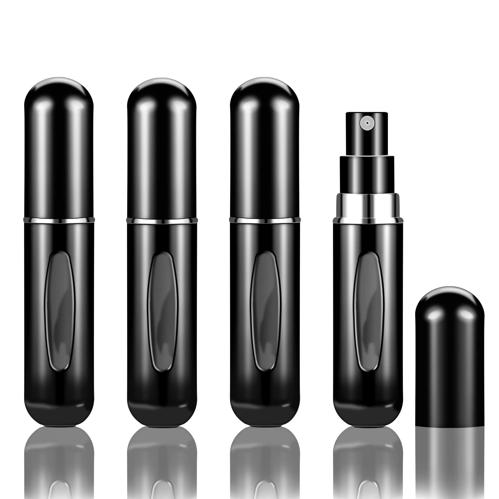 Refillable Perfume Atomizer Bottles 4Pcs - 5ml Portable Mini Travel Perfume Spray Bottles for Women & Men - Leak Proof Essential Oil Dispensers - Perfect for Travel, Gym, Office & Daily Use (Black)