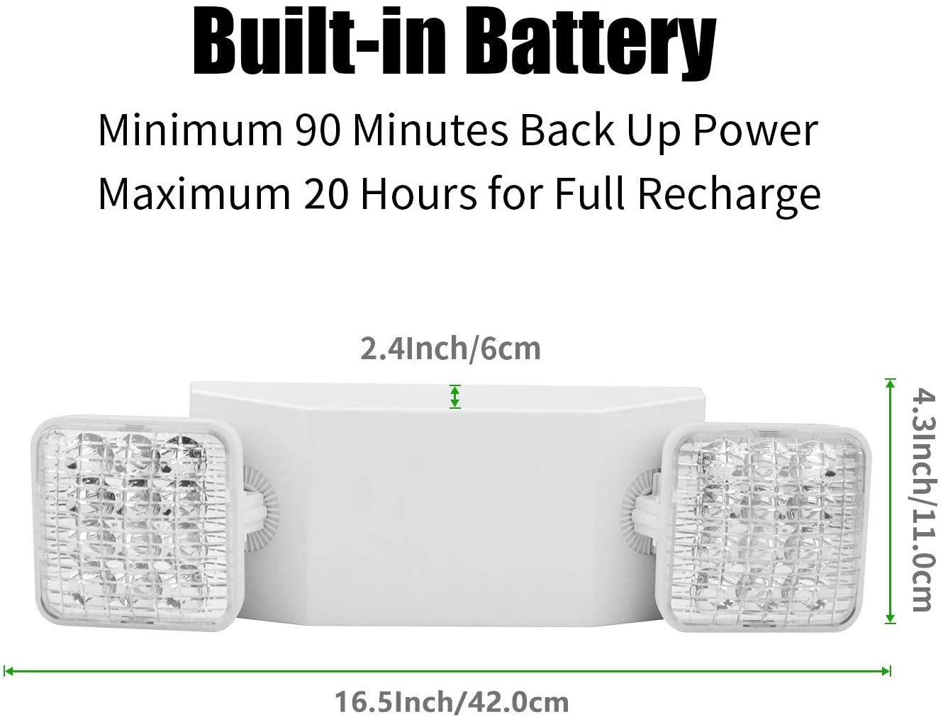 UL Certified AKT LIGHTING Commercial Emergency Light - 2 Adjustable LED Square Heads with Backup Batteries for Exit Lighting (6 Pack) - Ideal for Offices, Warehouses & Public Buildings
