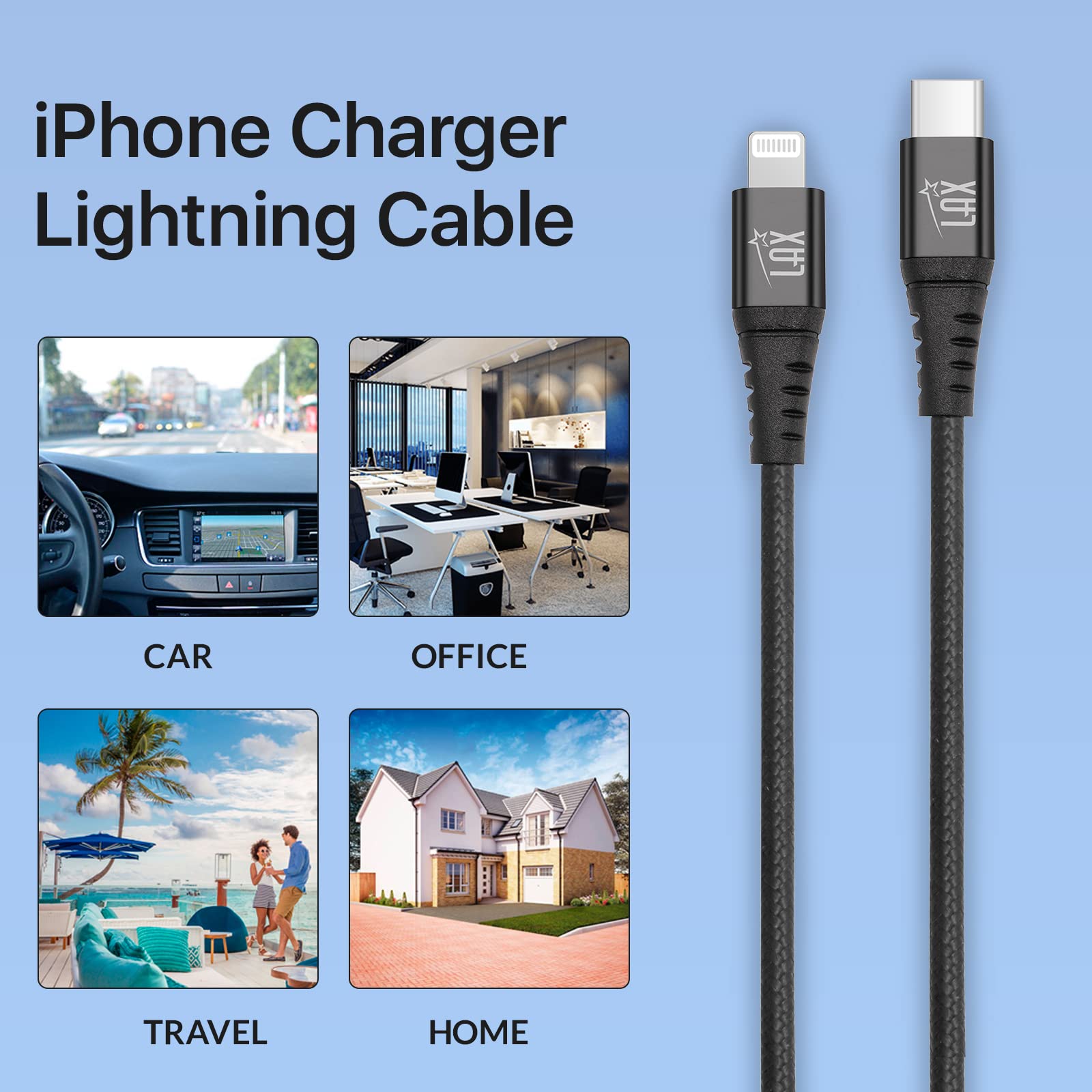 Apple MFi Certified USB C to Lightning Cable - 6ft Fast Charging Nylon Braided Cable for iPhone 14/14 Plus/14 Pro/14 Pro Max, iPad, iPod - Durable & Tangle-Free - Perfect for Home, Office & Travel - Black