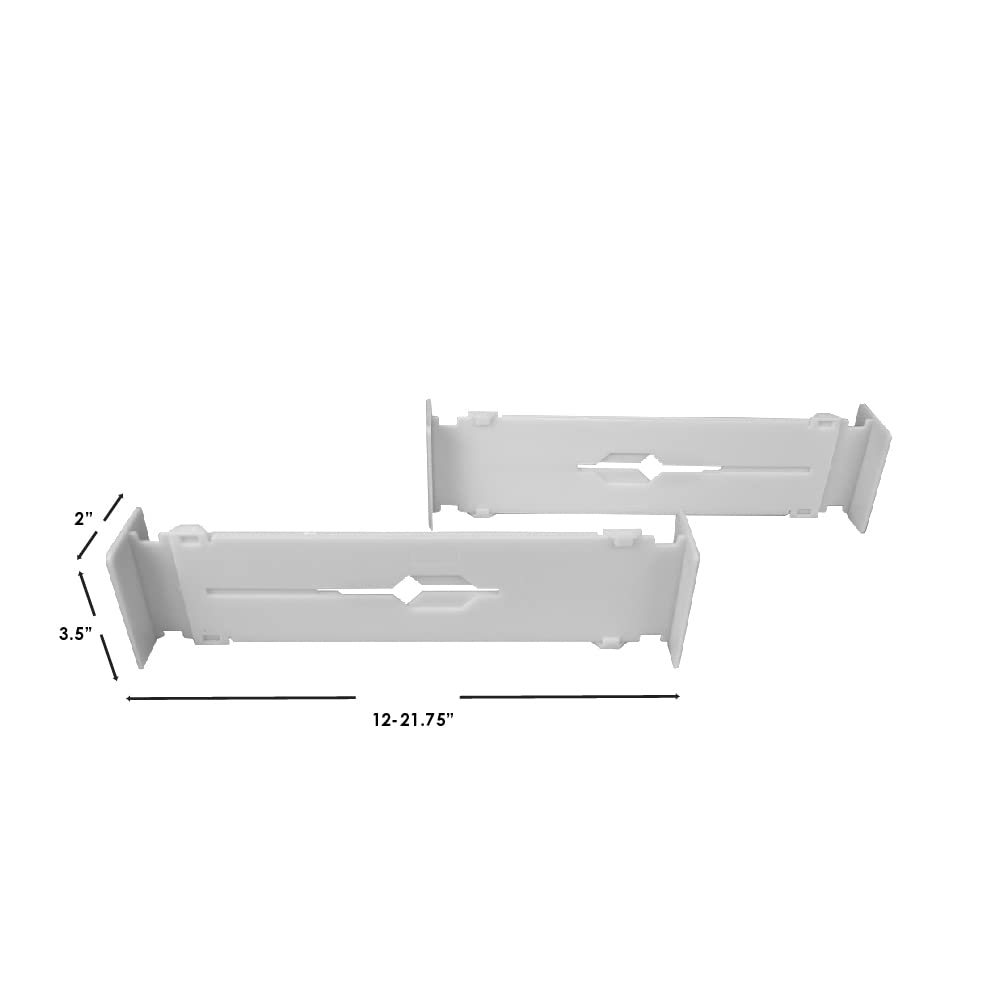 Home Basics Plastic Adjustable Drawer Organizer Dividers (2-Pack) - Expandable 12 to 21.75 Inches - White Storage Trays for Bedroom, Kitchen & Office - Perfect for Utensils, Makeup, Office Supplies & Socks Organization