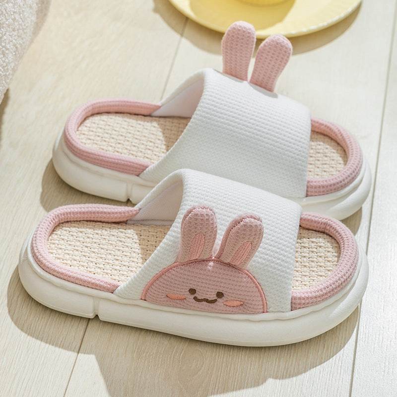 Soft & Cozy Bunny Linen Slippers for Women - Breathable Home Shoes with Non-Slip Sole - Perfect for Indoor Relaxation, Lounge Wear & Spa Days