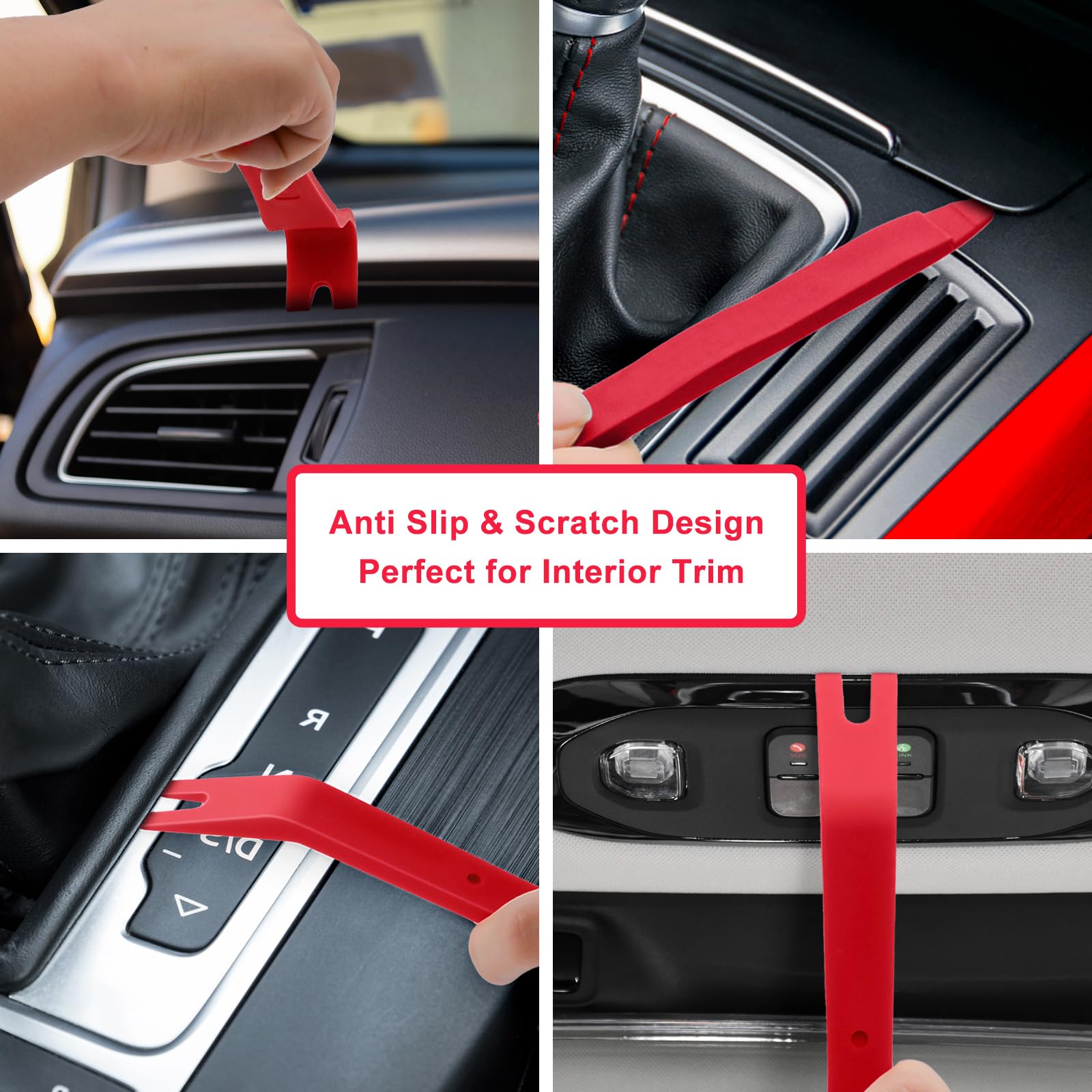 5-Piece Car Trim Removal Tool Kit - Auto Clip Pry Tool for Door, Dash & Dashboard Panel Fasteners - Upholstery & Body Repair Tools with Push Pin Puller (Red) - Perfect for DIY Auto Detailing & Interior Maintenance
