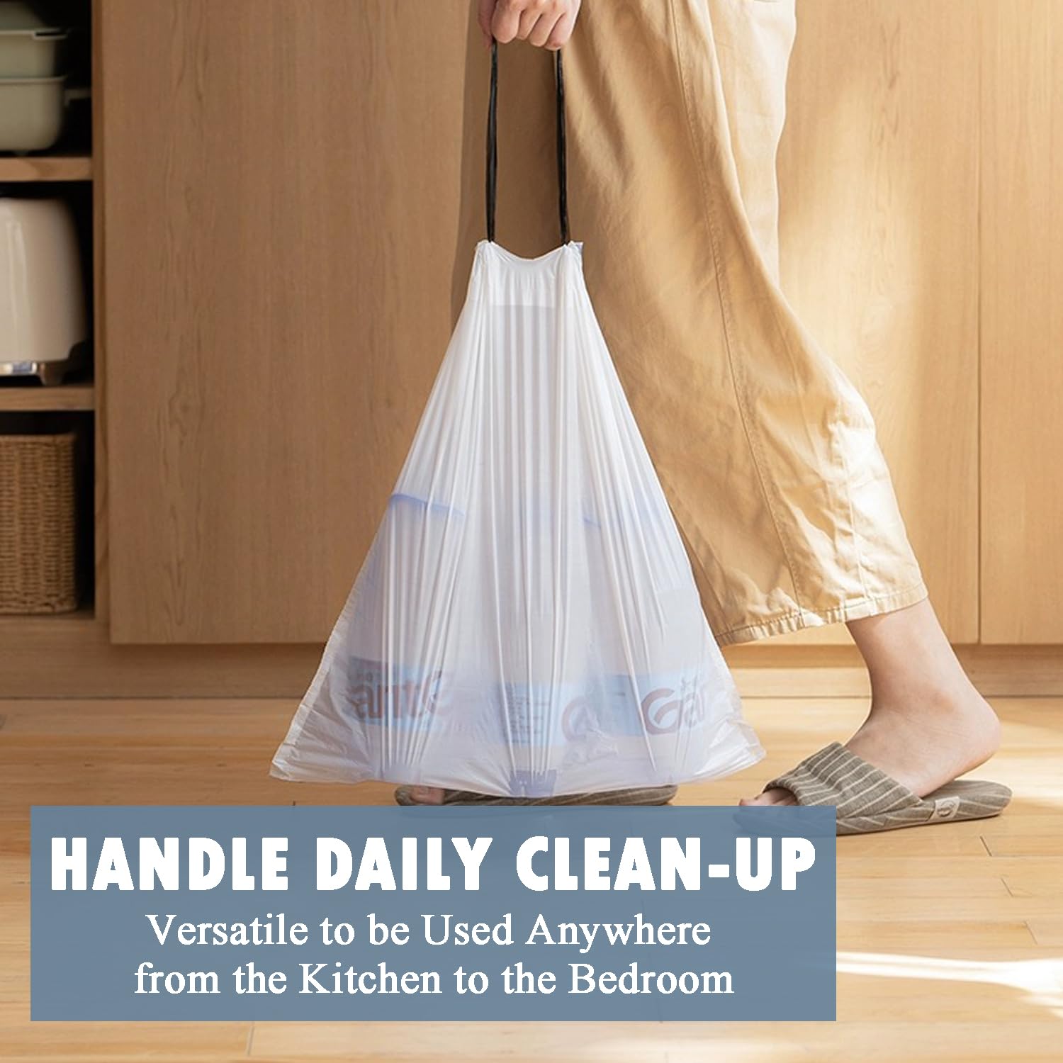 4 Gallon Small Trash Bags - 57 Count Drawstring Kitchen & Bathroom Garbage Bags | Unscented White 4 Gal Trash Can Liners for Home, Office & RV Use