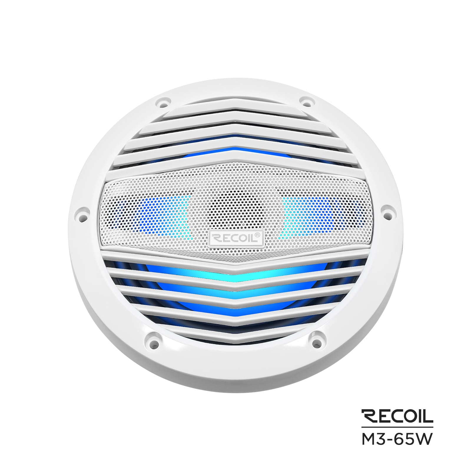 RECOIL M3-65W 6.5 Inch 2-Way Marine Boat Coaxial Speakers with Built-in RGB LED Lights - Pair of 4Ohm 210W Max Waterproof White Speakers for Boats, Yachts & Outdoor Marine Audio Systems