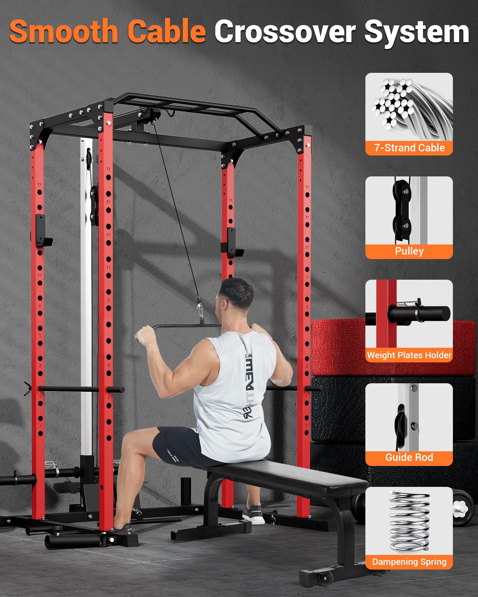 Heavy Duty Power Cage - 1200lbs Weight Capacity Multi-Function Squat Rack with Pulley System & Dip Bars | Home Gym Equipment for Strength Training, Weight Lifting & CrossFit Workouts | Perfect for Garage Gyms & Home Fitness Spaces