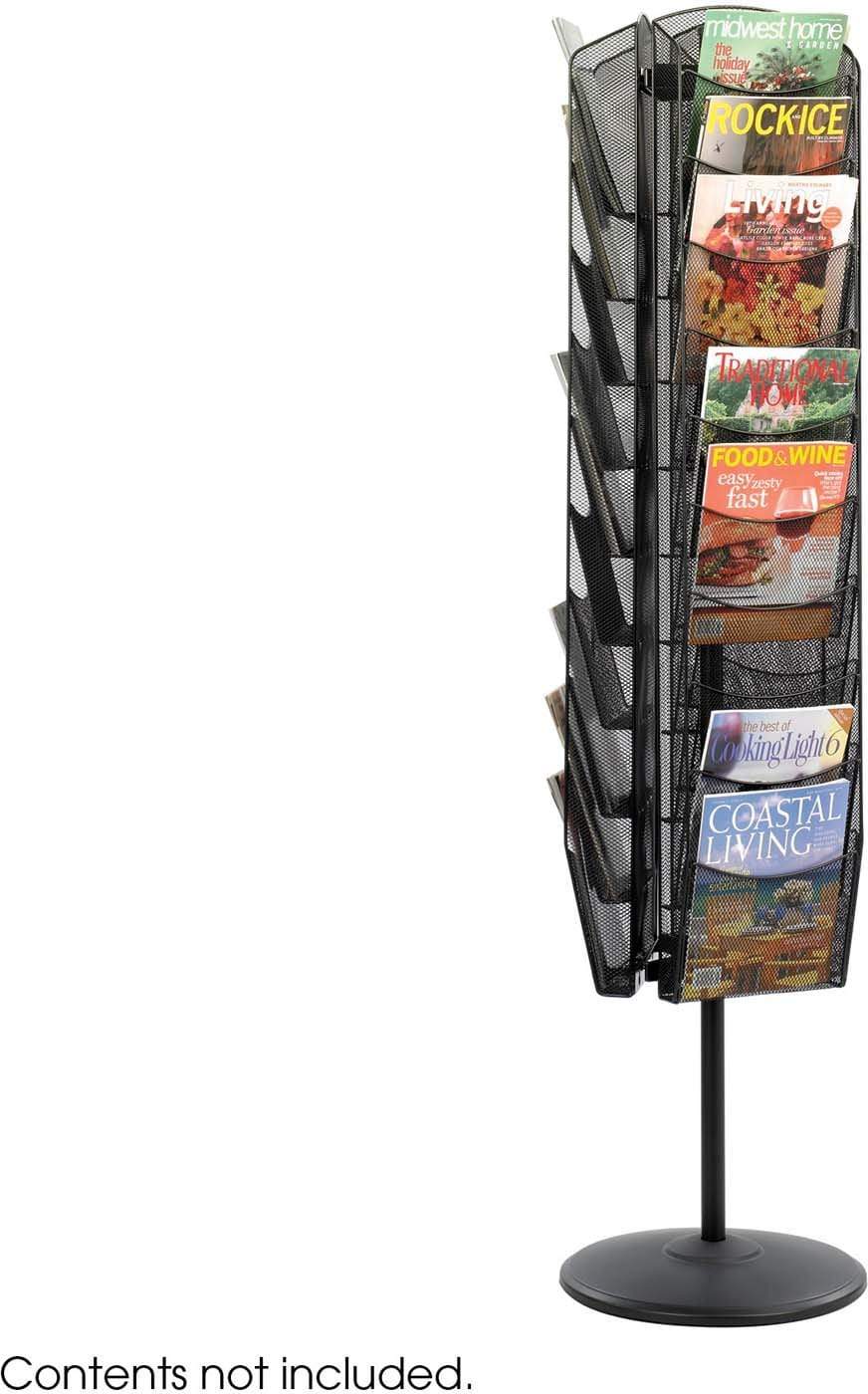 Onyx™ Rotating Magazine Stand - Mesh Black Organizer for Books & Magazines [5577BL] - Perfect for Living Room, Office & Library Storage