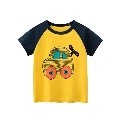 Cartoon Car Print Toddler T-Shirts - Soft Short & Long Sleeve Loose Fit Tops for Boys & Girls (Age 8) - Perfect for Playdates, School & Everyday Wear