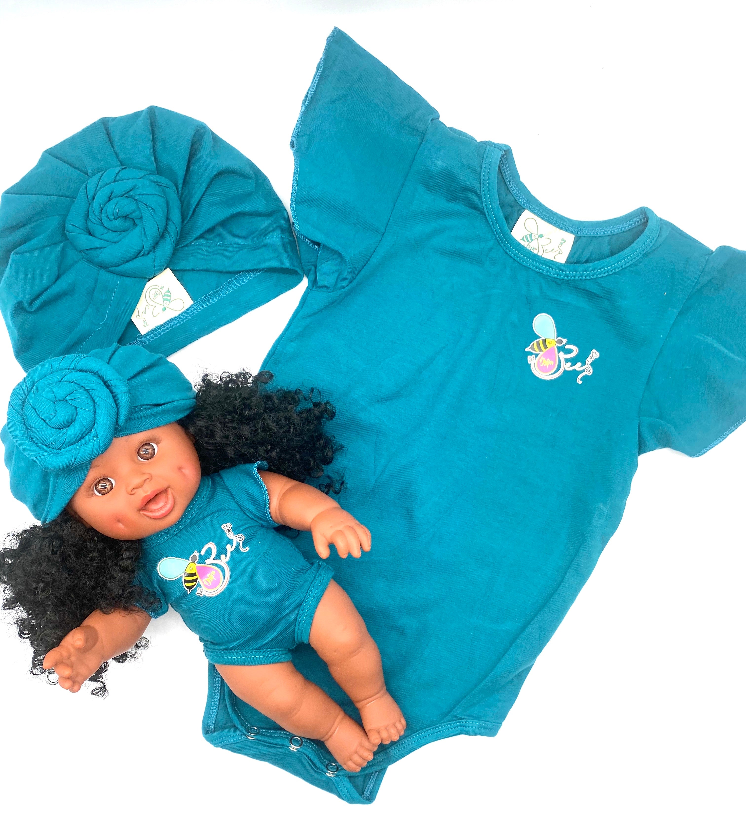 Matching Girl and Doll Romper & Turban Set - Cute Outfits for Girls and Their Dolls (Doll Sold Separately) | Perfect for Playdates, Tea Parties, and Dress-Up Fun