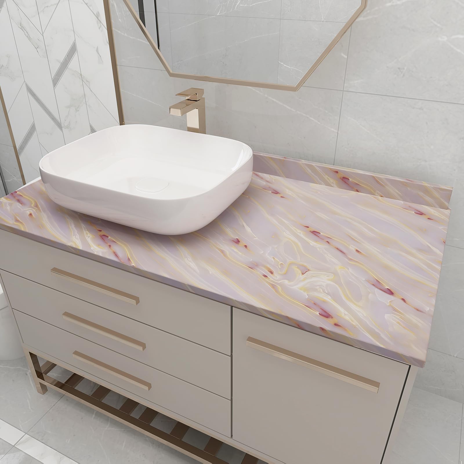 Boobest Pink Purple Glossy Marble Contact Paper - Peel and Stick Self-Adhesive Waterproof Wallpaper for Kitchen Cabinets, Drawers, Countertops & Walls (15.7