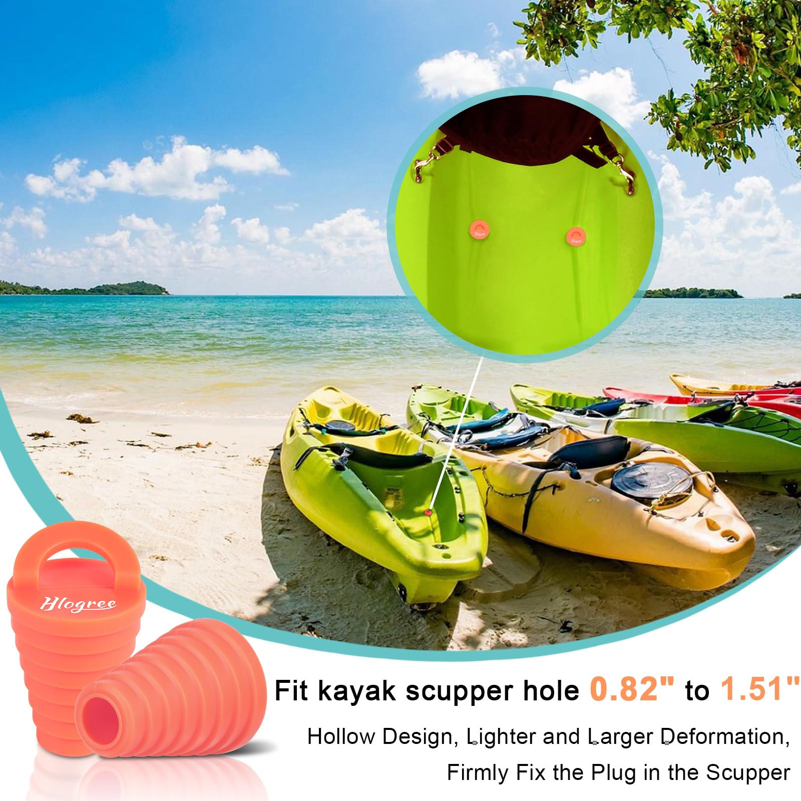 HLOGREE 6 Pack Silicone Kayak Scupper Plugs for 0.8-1.5 Inch Holes - Drain Plugs for Lifetime, Sit On Top, Pelican Kayaks - Waterproof Boat Accessories for Fishing, Paddling & Water Sports