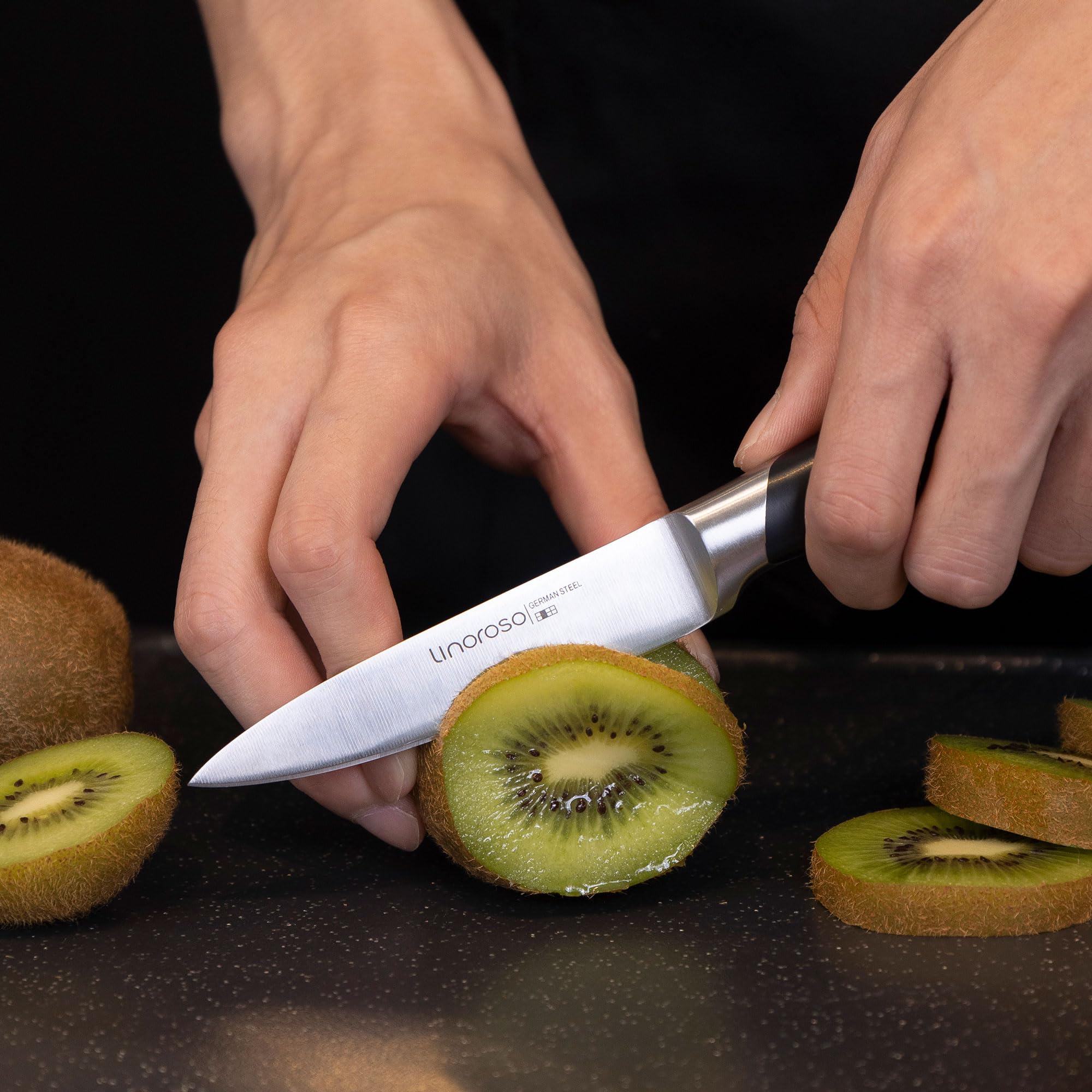 Linoroso 3.5 Inch Paring Knife - Sharp German Stainless Steel Fruit & Vegetable Knife with Ergonomic Handle & Gift Box - Perfect for Peeling, Slicing & Kitchen Prep