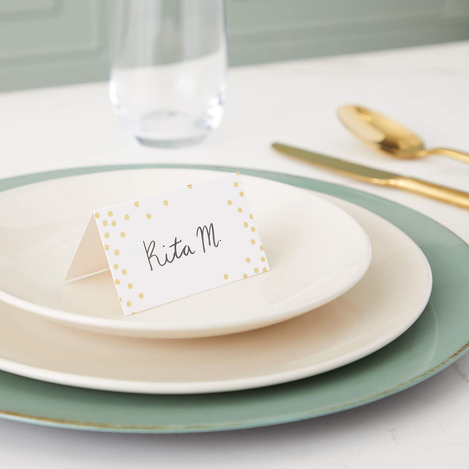 100 Pack Gold Foil Polka Dot Wedding Place Cards - Elegant Blank Table Name Cards for Wedding, Birthday, Banquet & Events - Perfect for Reserved Seating & Table Setting Decorations