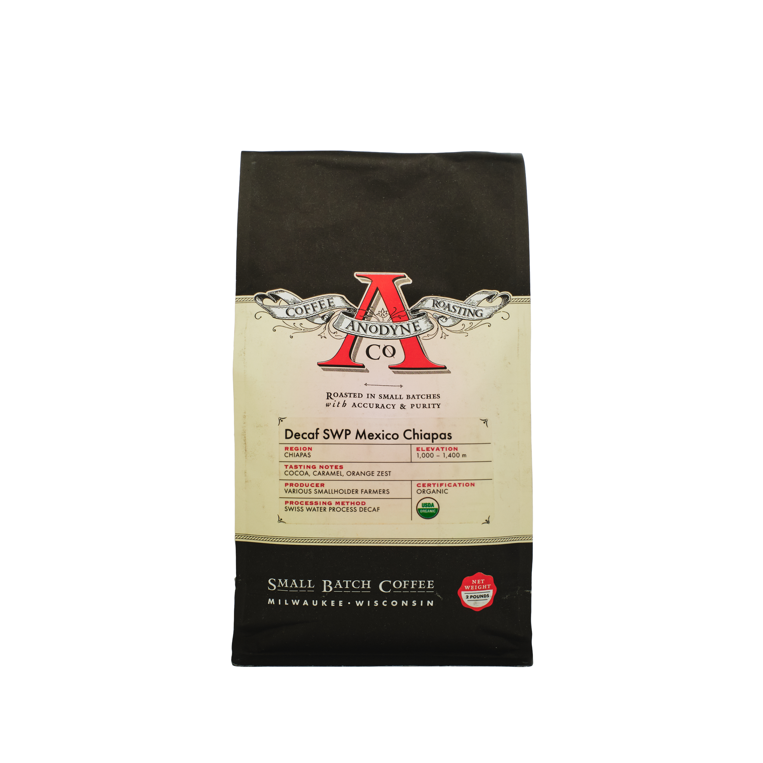 Organic Decaf SWP Mexico Chiapas Coffee Beans - Swiss Water Process, Medium Roast, Whole Bean for French Press & Drip Coffee Makers - Perfect for Home Brewing & Office Use