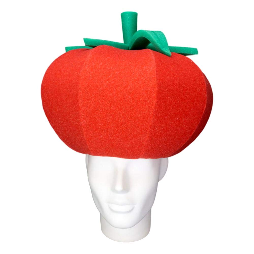 Funny Tomato Party Hat - Vegan & Vegetarian Gift Hat for Food Lovers - Foam Food Hat for Costume Parties, Festivals & Themed Events