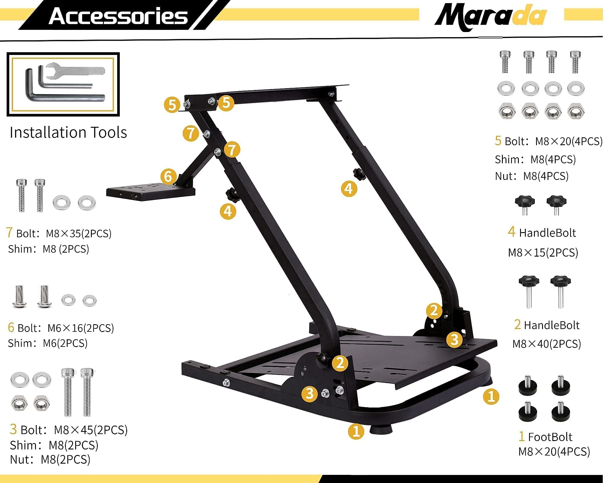 Marada G920 Racing Simulator Cockpit - Compatible with Logitech G27 G25 G29 G920 & Thrustmaster Wheels | Pro Gaming Steering Wheel Stand (Wheel & Pedals Sold Separately) | Perfect for Home Racing Simulation & Esports Training
