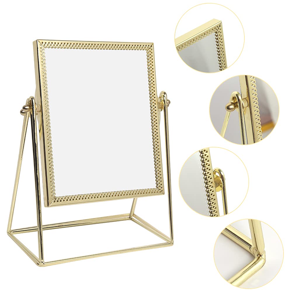 LONGSHENG Premium Gold Rectangle Makeup Mirror - Handcrafted Single-Sided Vanity Mirror for Dressing Table & Desk (Since 2001) - Perfect for Home Makeup, Salon & Travel Beauty Routine