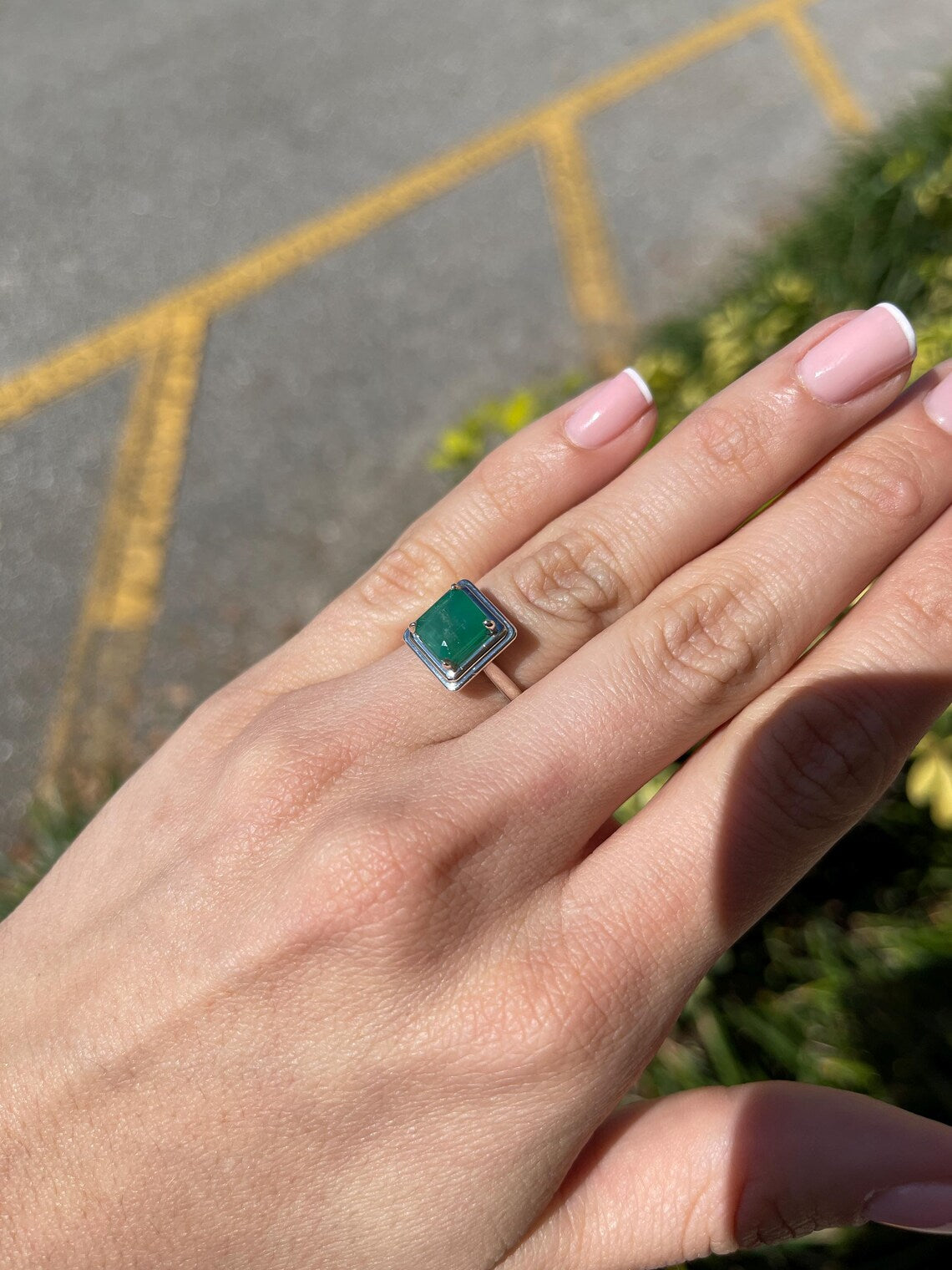 2.40 Carat Natural Asscher Cut Emerald Solitaire Ring in 925 Sterling Silver - Elegant Engagement & Wedding Jewelry for Women