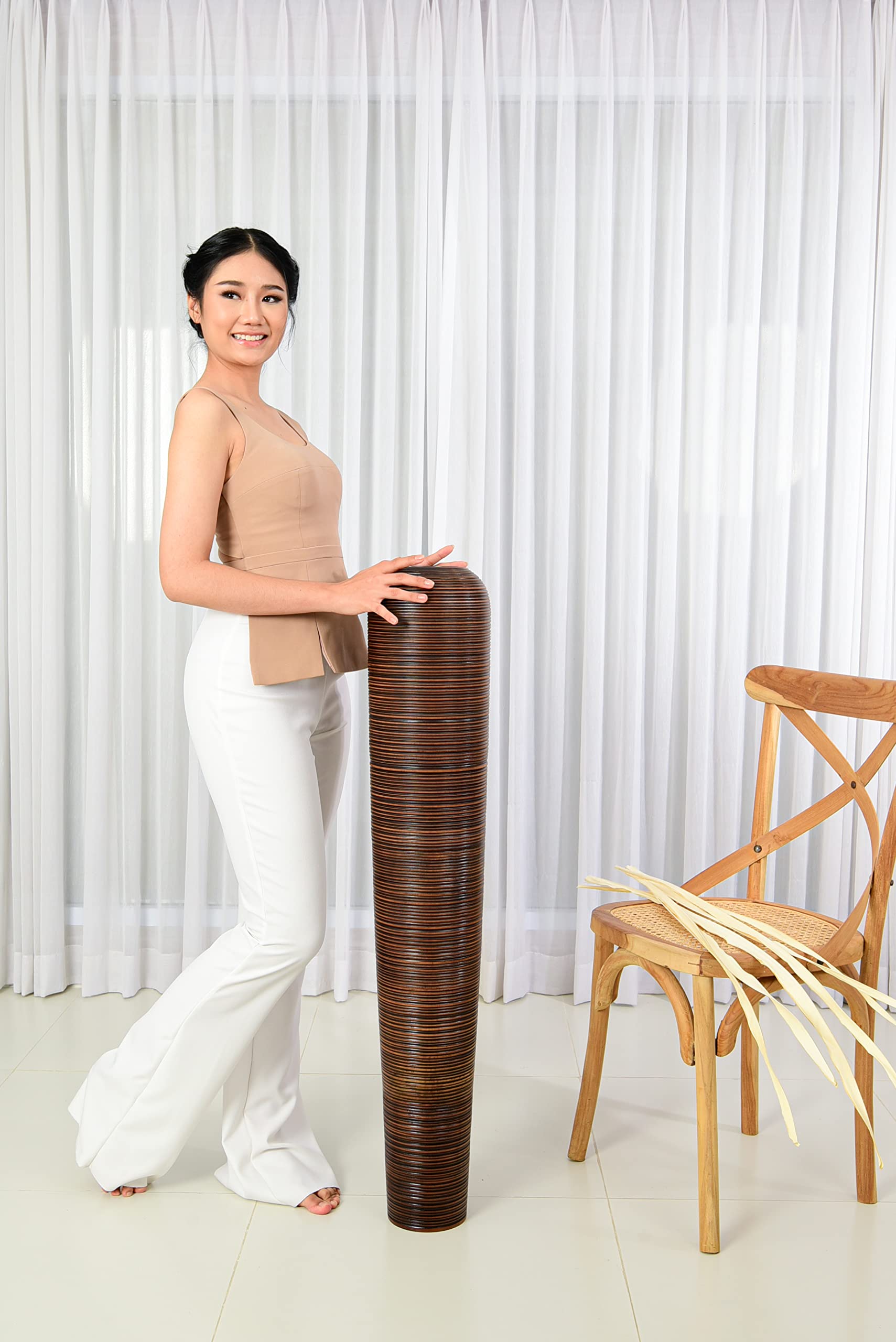Leewadee 43 Inch Large Brown Wooden Floor Vase - Farmhouse Home Decor for Flowers, Fake Plants & Pampas Grass - Perfect for Living Room, Entryway or Wedding Centerpiece Decorations
