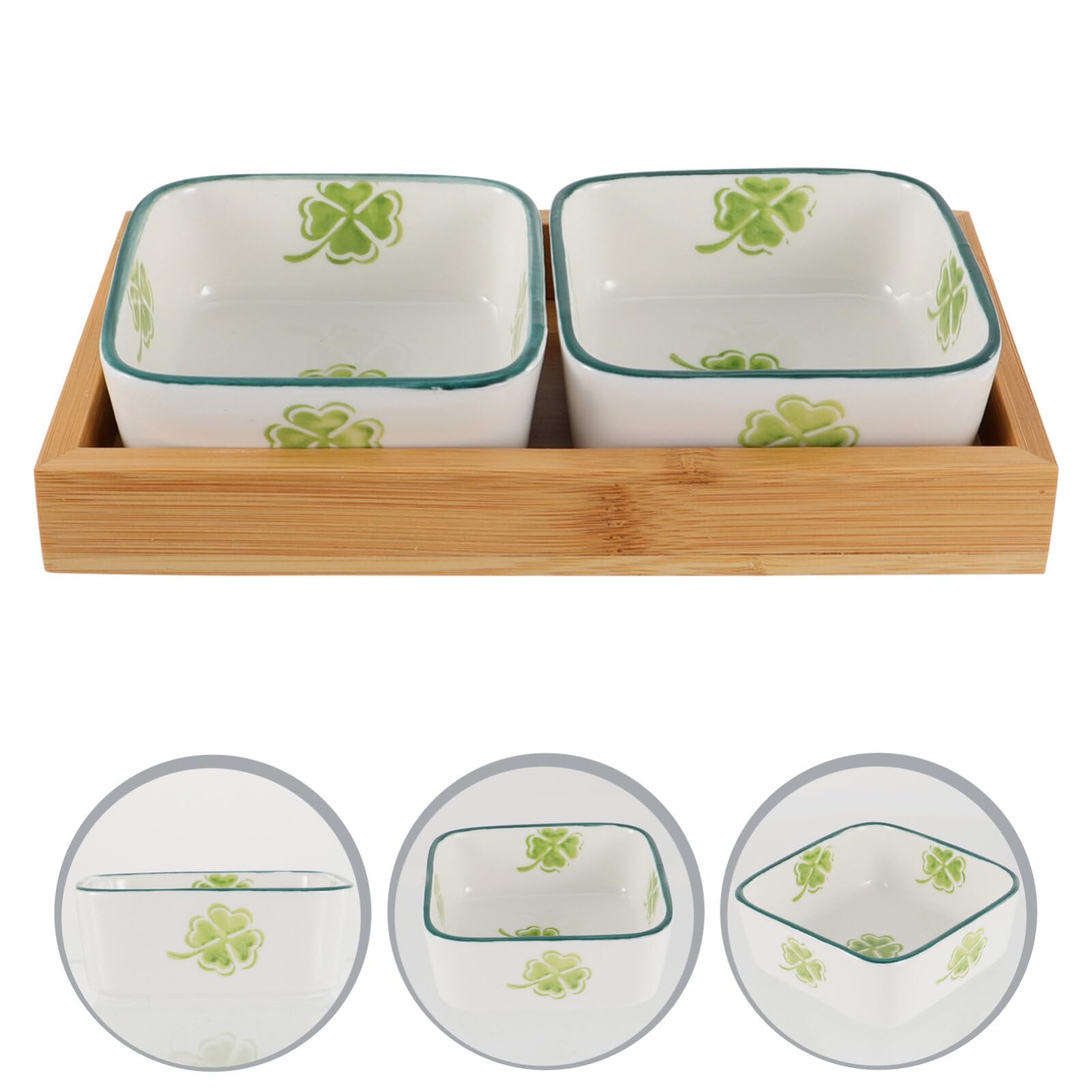 YARDWE Ceramic Snacks Plates - Clover Pattern Dish for Fruits, Nuts & Party Snacks - St Patricks Day Tableware