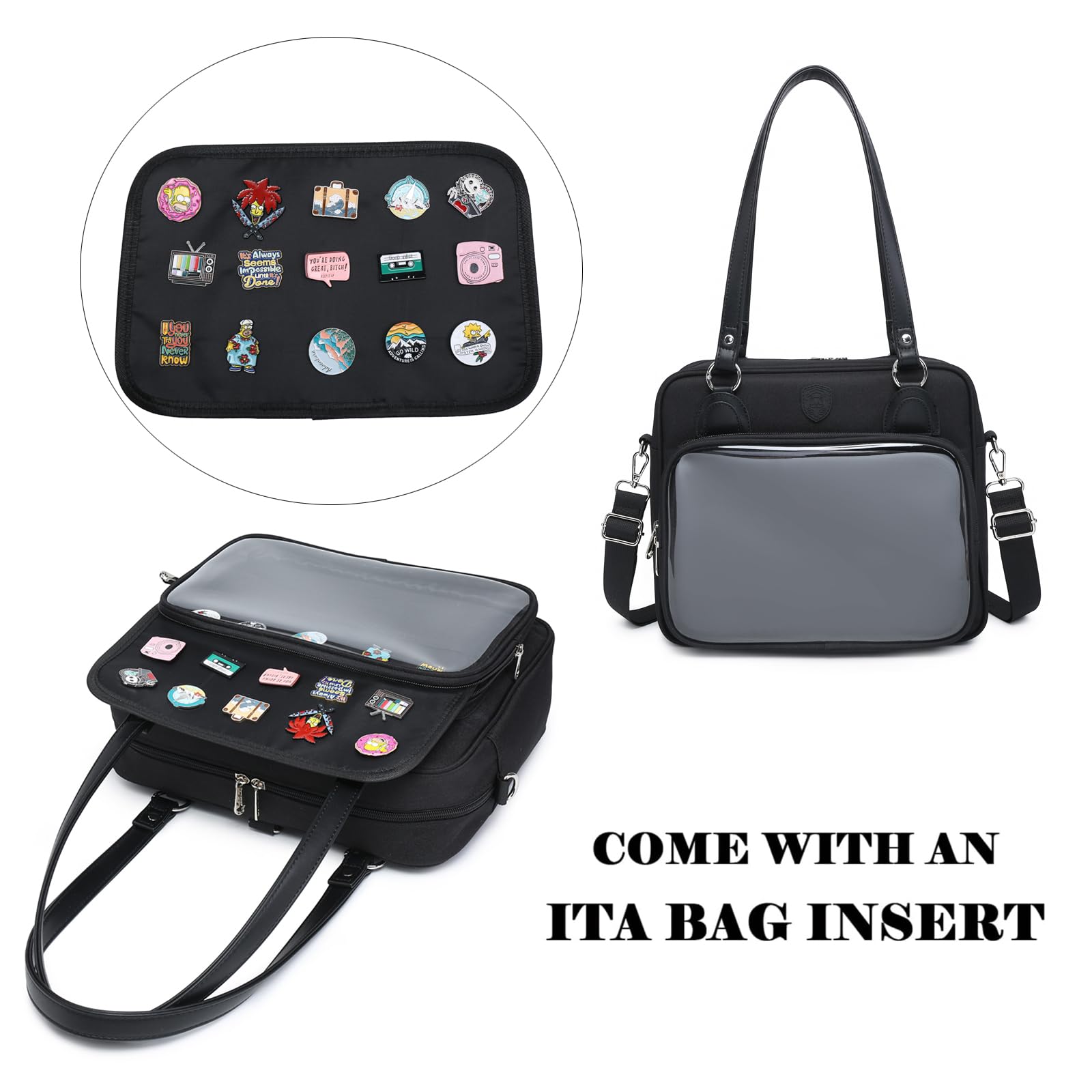 RAINBOW SMILE Kawaii Oxford Ita Bag - Cute Pin Display Backpack, Crossbody & Shoulder Bag for Anime Conventions, School & Cosplay