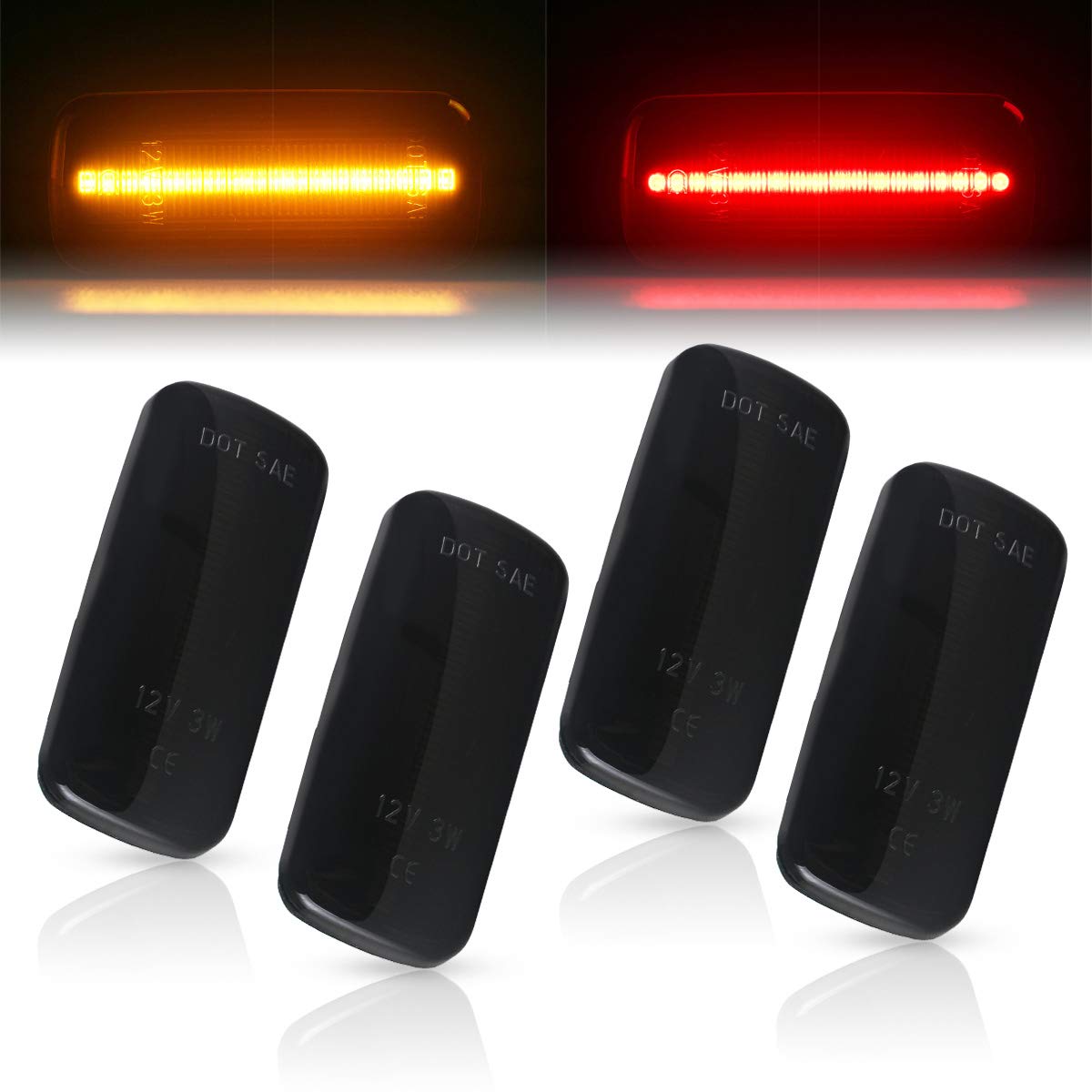 Gempro 4Pcs LED Side Marker Lights - Dual Fender Bed Lamp Assembly for 2010-2017 Dodge Ram 2500 3500 (Smoke Lens) - Waterproof Off-Road Truck Lighting for Night Driving & Customization