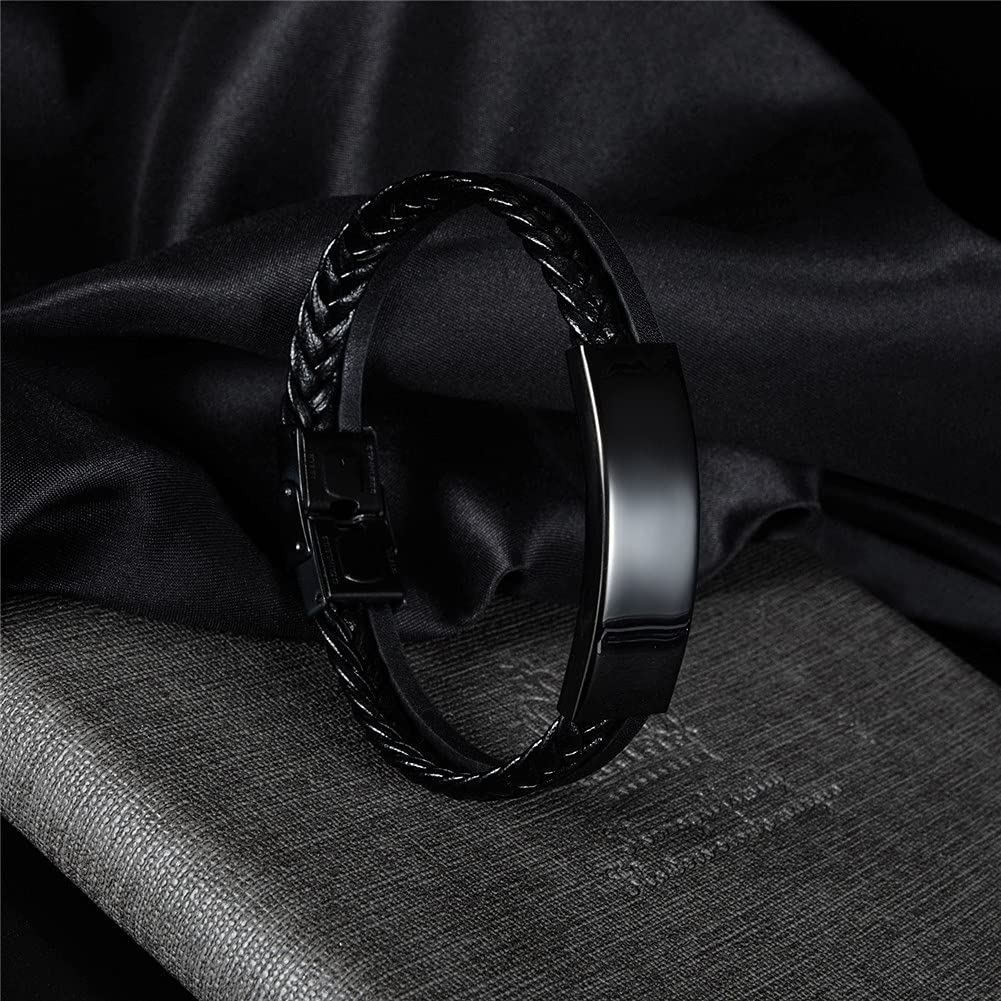 Medical Alert ID Bracelets for Men & Women - Double Layer Braided Leather Emergency Bracelet with Customizable Medical Card - Health Safety Jewelry for Daily Wear, Travel & Outdoor Activities