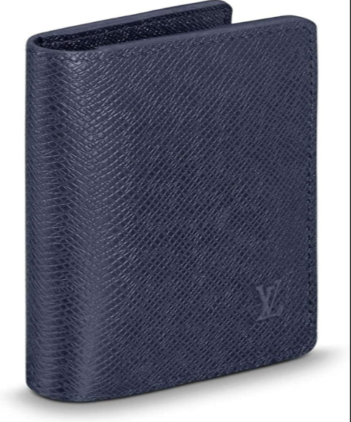 LV Taiga Leather Pocket Organizer Wallet for Men - Blue Marine - Slim RFID Blocking Card Holder for Business & Travel