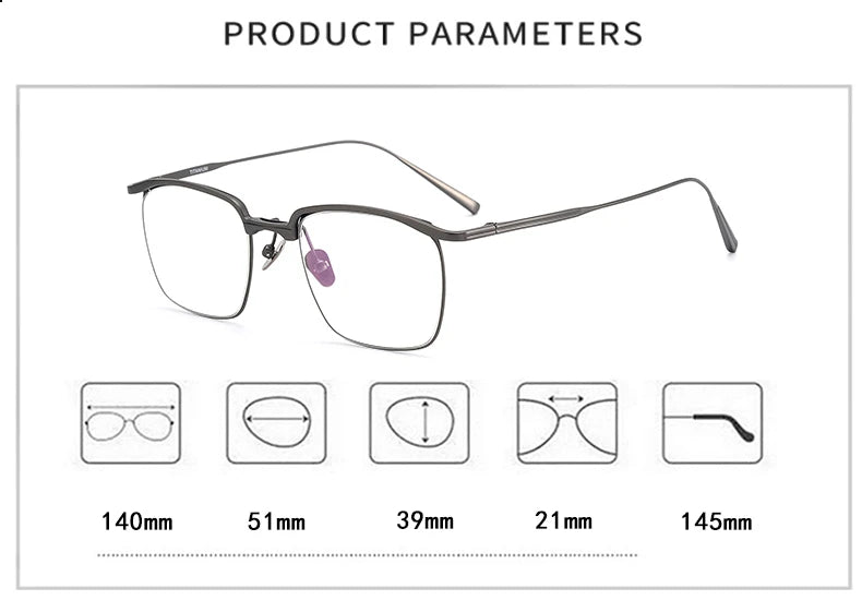 Stylish Black Titanium Square Frame Eyeglasses for Men - Lightweight & Durable Full Rim Glasses (Model 63145) - Perfect for Work, Reading & Everyday Wear