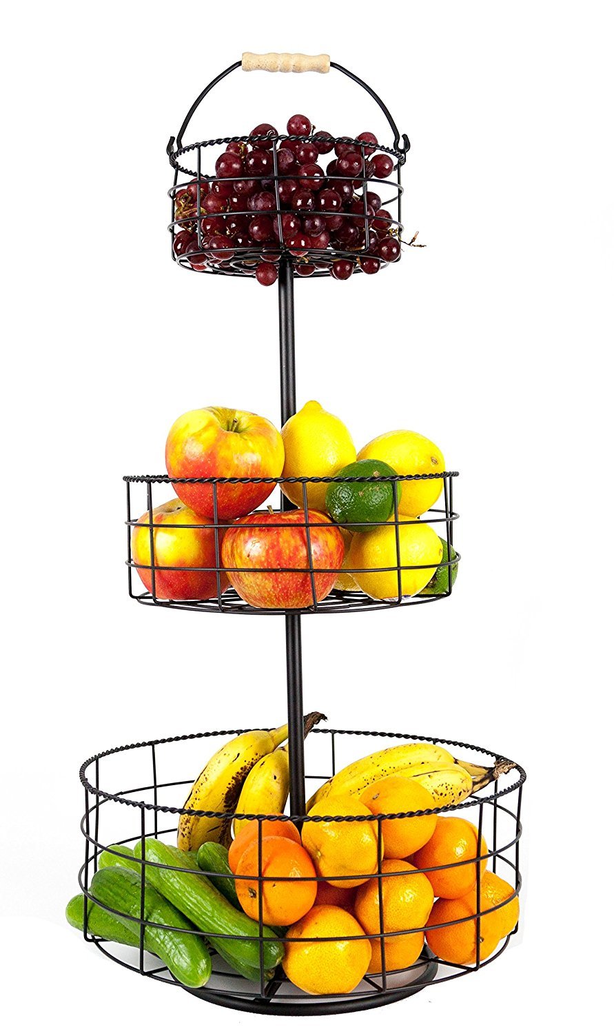 3-Tier Decorative Wire Fruit Basket - Rustproof Kitchen Countertop Organizer for Fruits, Vegetables & Snacks | Perfect for Pantry, Dining Table & Farmhouse Decor