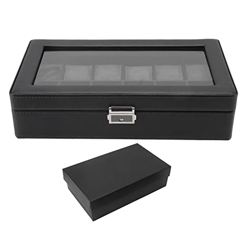 12-Slot Watch Display Case with Detachable Pillow - Black Watch Organizer with Transparent Window to Prevent Scratches | Perfect for Watch Collections, Jewelry Storage & Retail Display