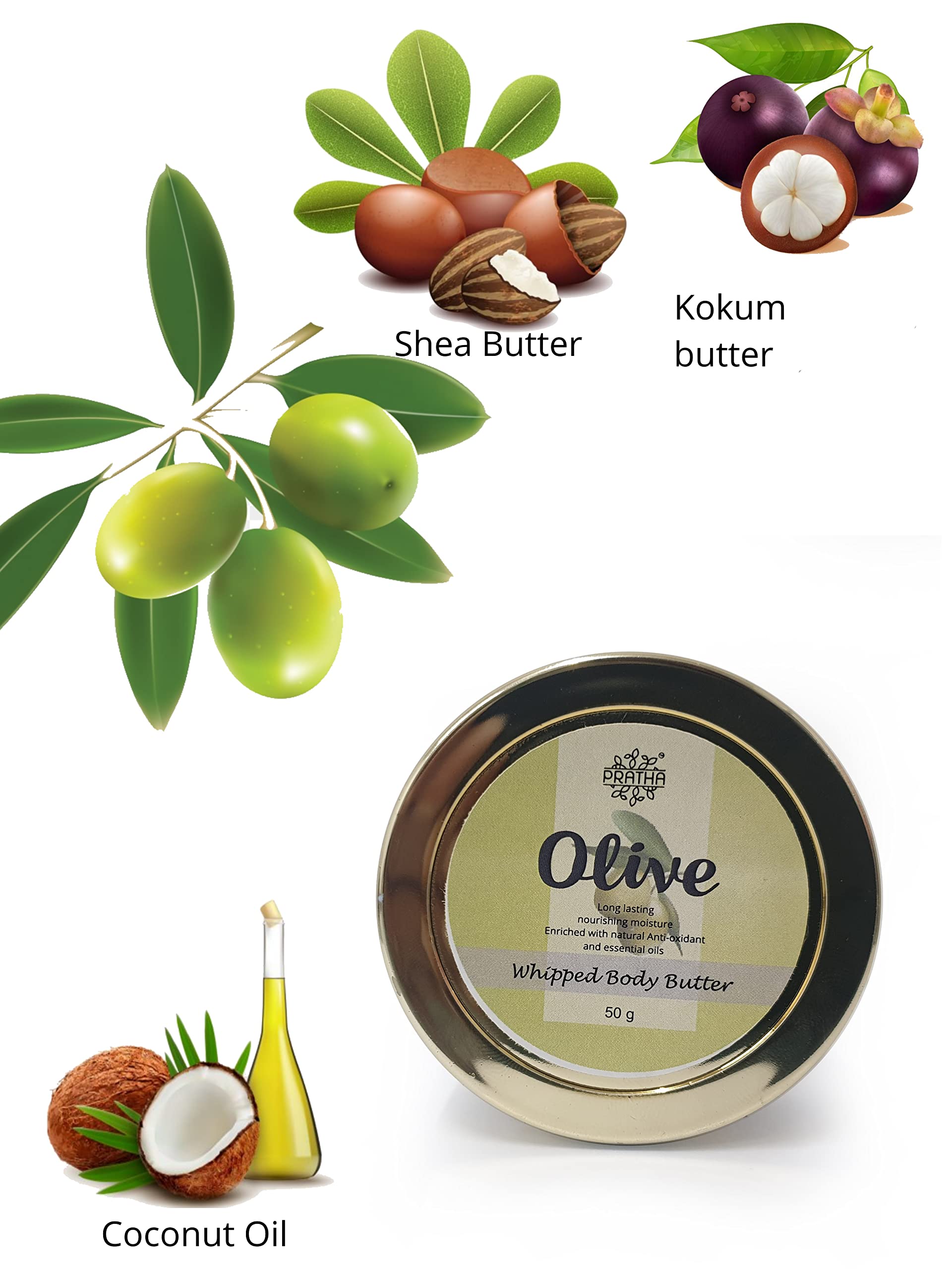 Pratha Naturals Olive Body Butter Whipped Cream 100Gm - Ultra Nourishing & Hydrating Skin Care with Olive Oil - Rich Creamy Body Butter for Women - Perfect for Dry Skin, Daily Moisturizing & Spa Treatments