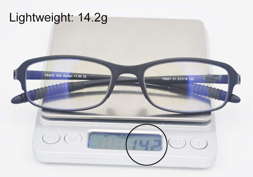 Anti Glare Blue Light Blocking Reading Glasses 1.00 Strength - Flexible & Lightweight Plastic Readers for Computer, Office & Nighttime Use