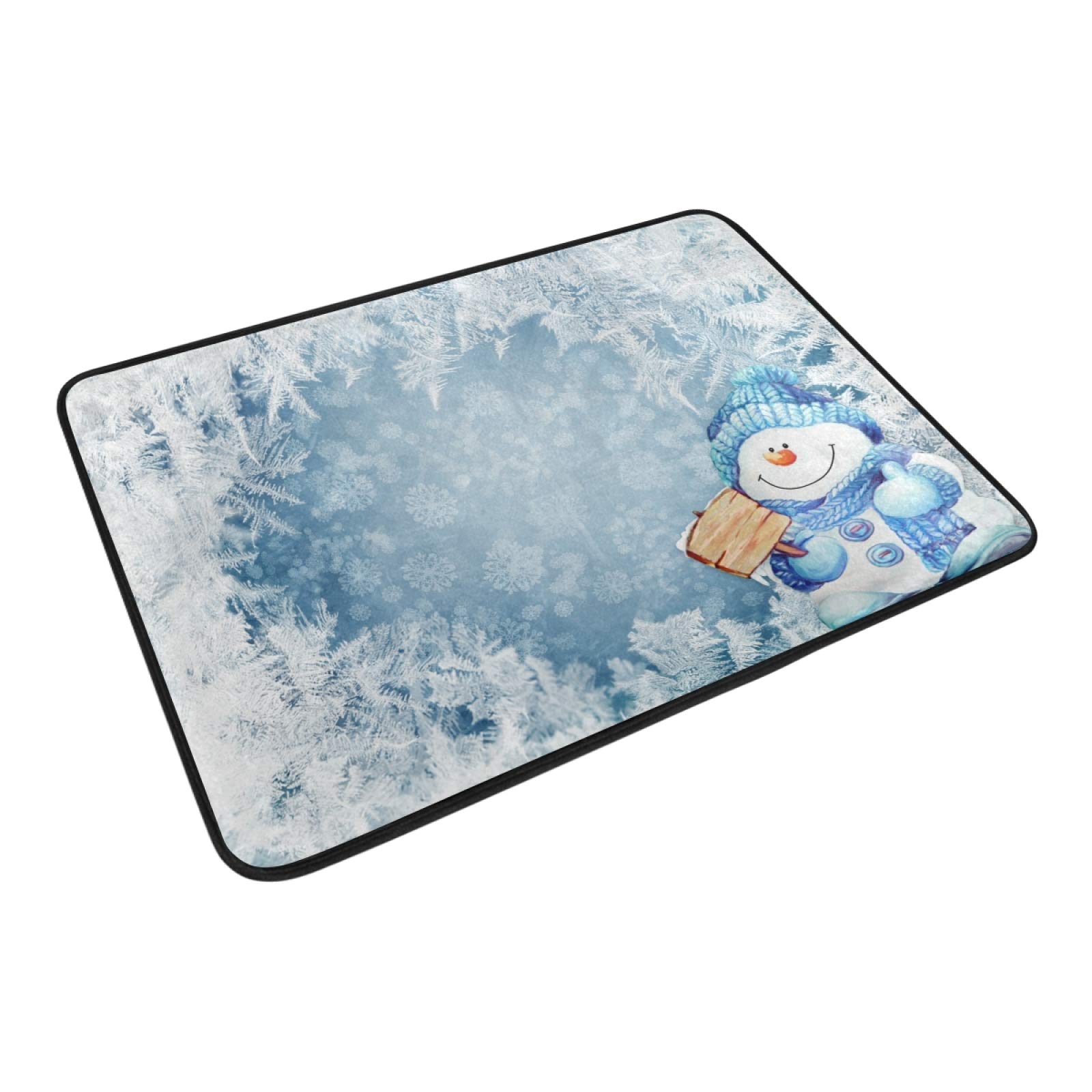 Blueangle Christmas Doormat - Blue Snowman Non-Slip Absorbent Bathroom Rug, 23.6