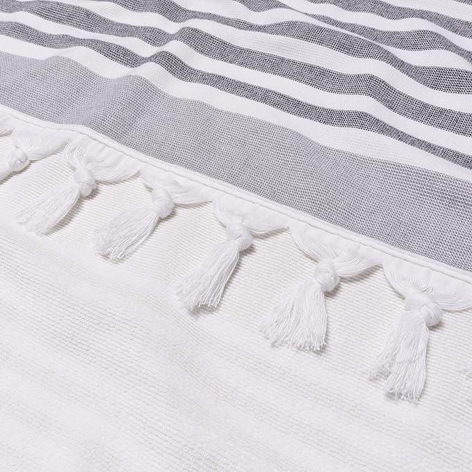 Meera Stripe Fouta 4-Piece Beach Towel Set with Tassels | Soft & Absorbent Turkish Cotton Towels | Perfect for Pool, Beach, Yoga & Spa Days