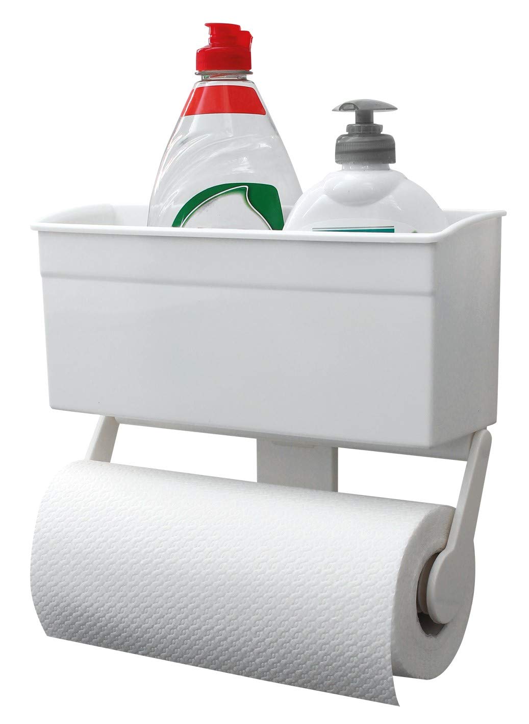 Stainless Steel Suction Cup Kitchen Roll Holder with Utility Box - Space Saving Paper Towel Dispenser for Kitchen, Bathroom, and Office Use