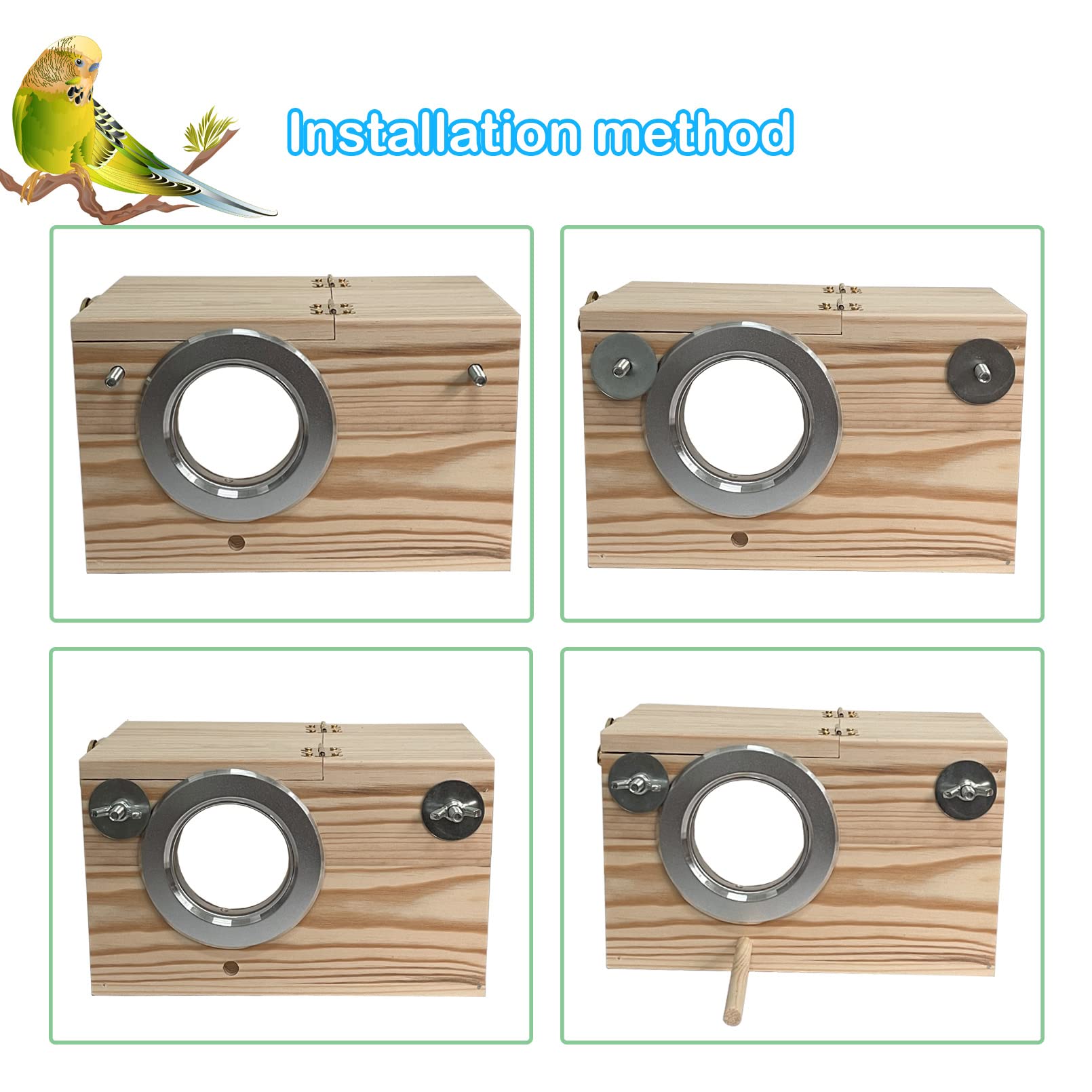 Transparent Wooden Parakeet Nesting Box - Natural Bird Breeding House with Perch for Lovebirds, Cockatiels & Canaries | Perfect for Cage Mounting & Safe Bird Nesting