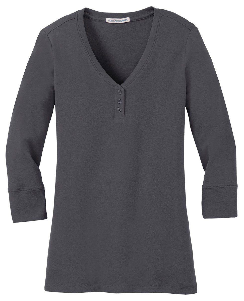 Port Authority Women's Comfort Fit 3/4 Sleeve V-Neck T-Shirts - Soft Breathable Cotton for Work, Casual Wear & Layering
