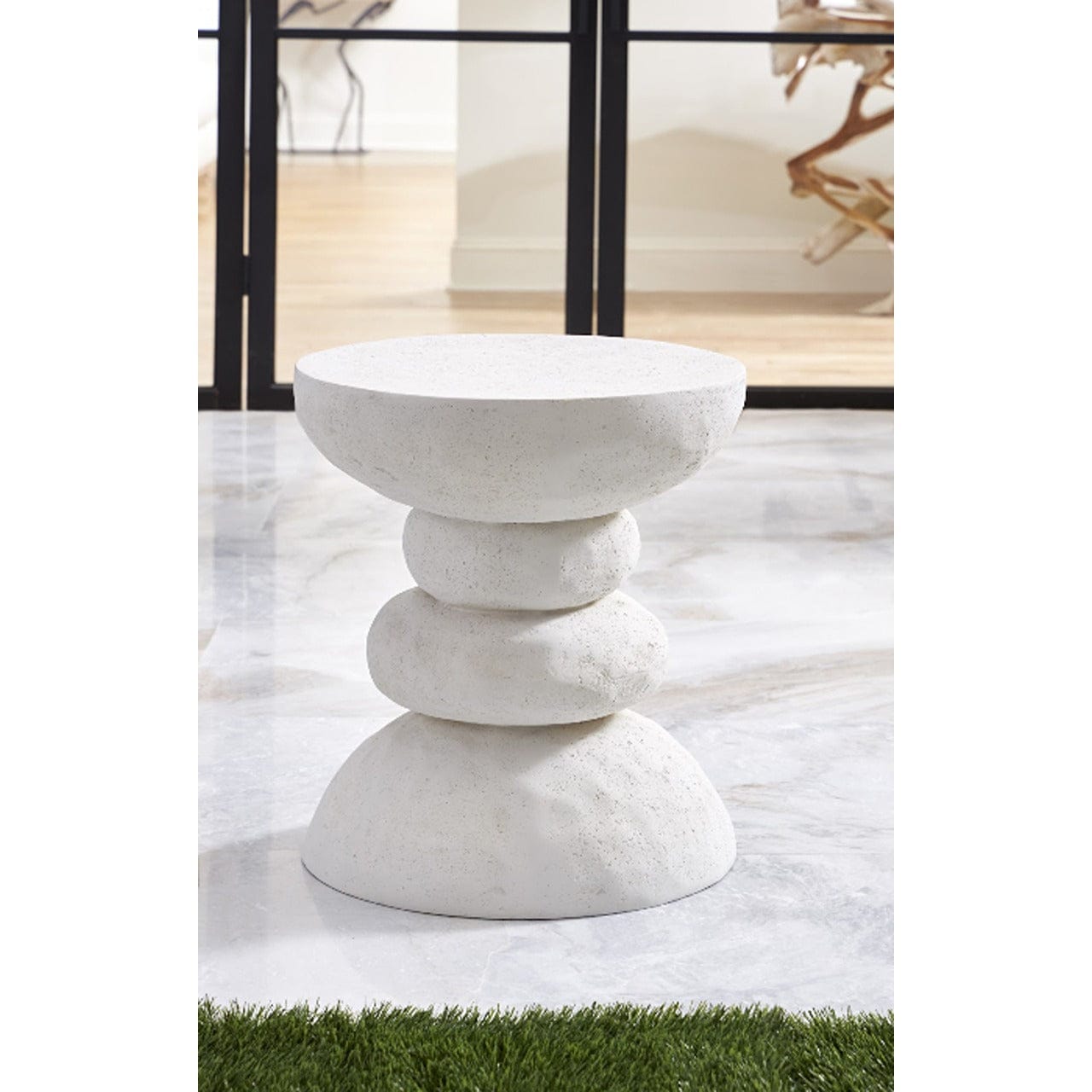 Modern Boulder Side Table - Natural Stone Accent Table for Living Room, Bedroom, or Outdoor Patio - Perfect for Coffee, Books, and Decor