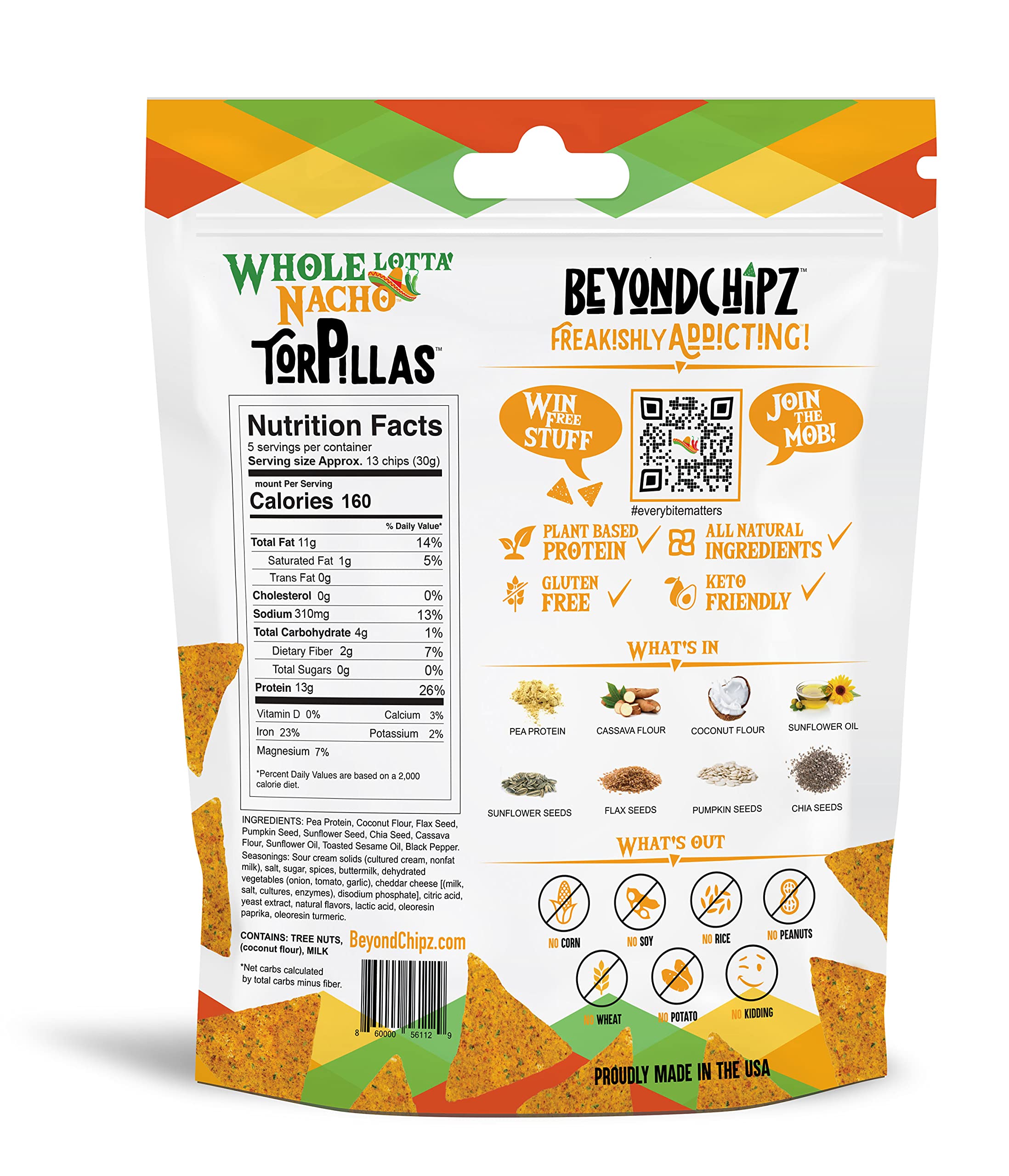BeyondChipz Low Carb Tortilla Chips - Whole Lotta' Nacho Flavor | Keto Friendly, Gluten Free Snack | 5.3oz Bag (Pack of 2) | Perfect for Keto Diet, Weight Loss & Healthy Snacking at Home, Office or Parties
