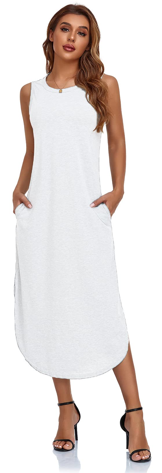 Women's Sleeveless Graphic Print Long Sundress - Casual Beach Cover Up Dress with Pockets | Summer Vacation, Pool Party, Outdoor Date Outfit